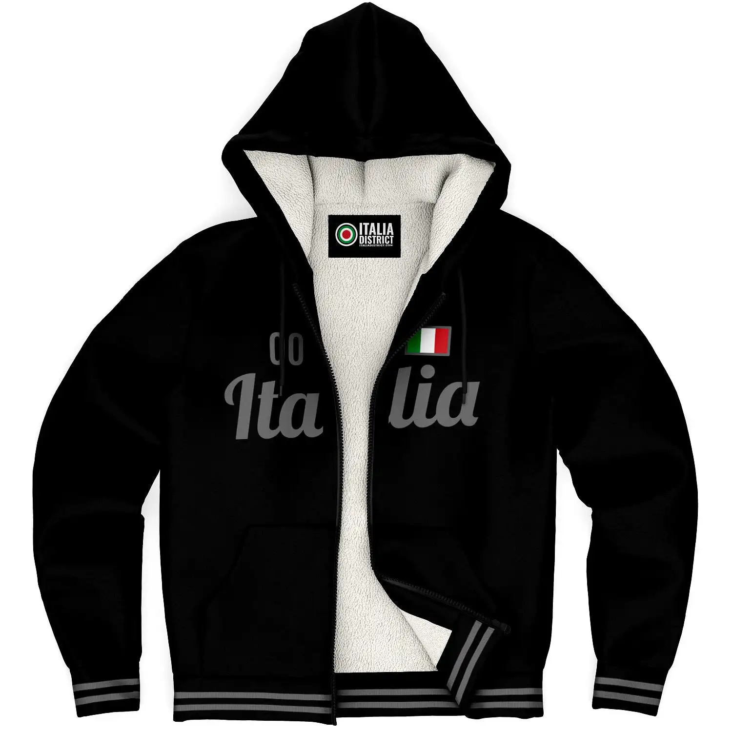 Italy Black/grey Microfleece Zip-Up Hoodie - Custom Name + Number