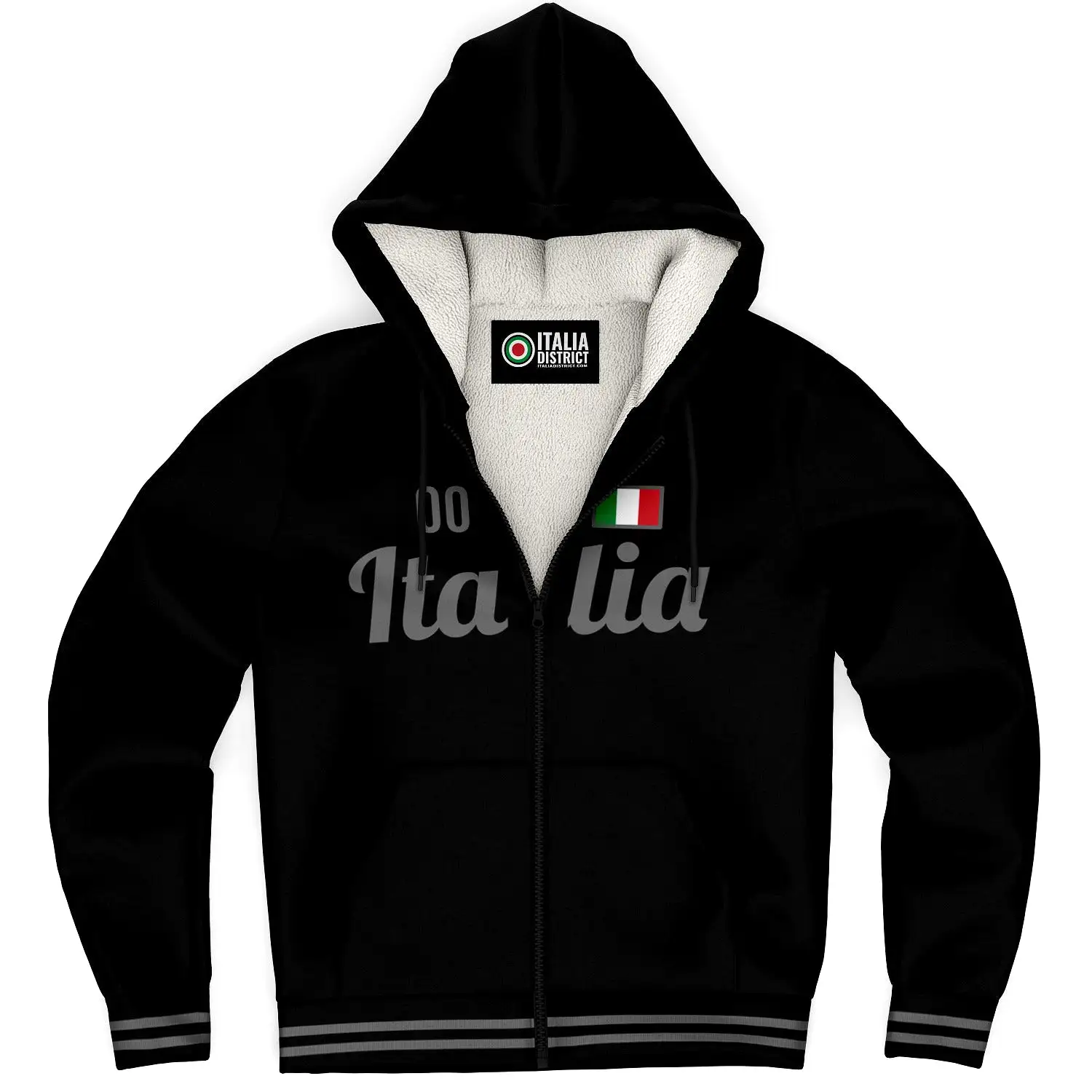 Italy Black/grey Microfleece Zip-Up Hoodie - Custom Name + Number