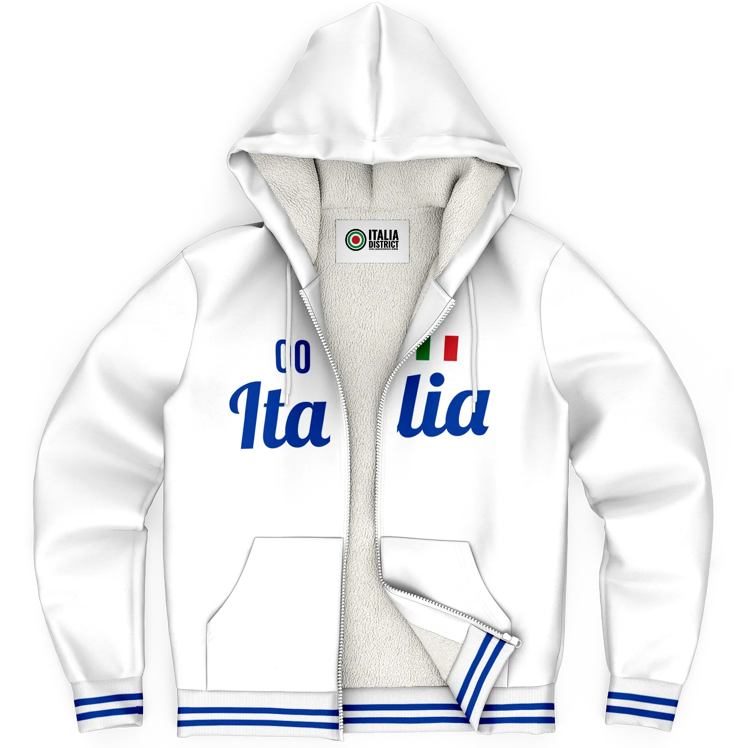 Italy White Microfleece Zip-Up Hoodie - Custom Name + Number