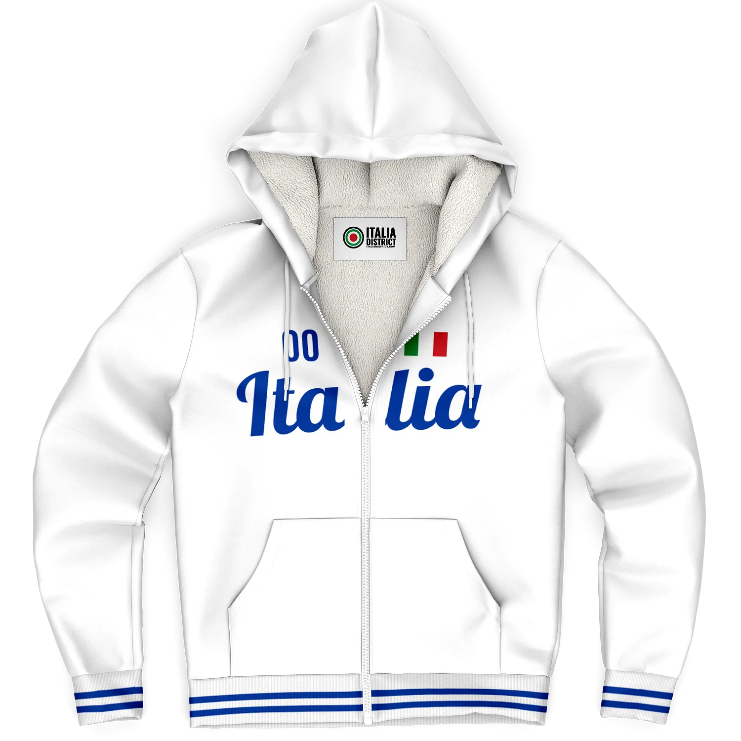 Italy White Microfleece Zip-Up Hoodie - Custom Name + Number