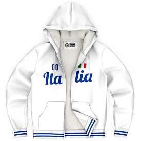 Italy White Microfleece Zip-Up Hoodie - Custom Name + Number