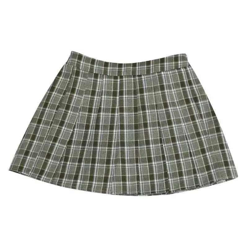 JAPANESE HIGH WAIST ELASTIC PLAID SKIRT BY61075