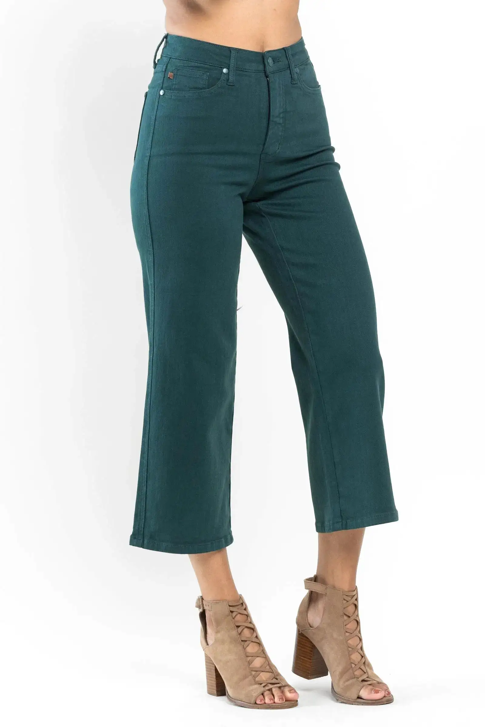 JUDY BLUE HIGH WAIST TUMMY CONTOL WIDE LEG JEANS- TEAL