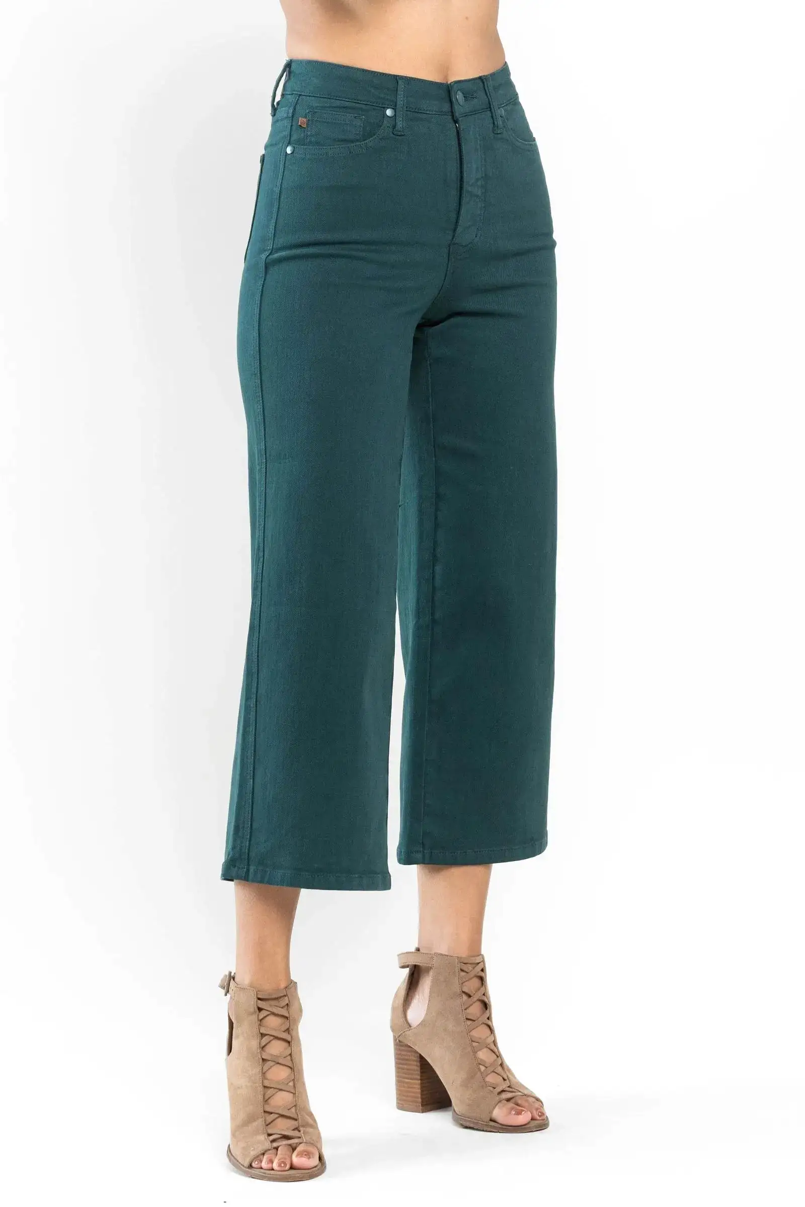 JUDY BLUE HIGH WAIST TUMMY CONTOL WIDE LEG JEANS- TEAL