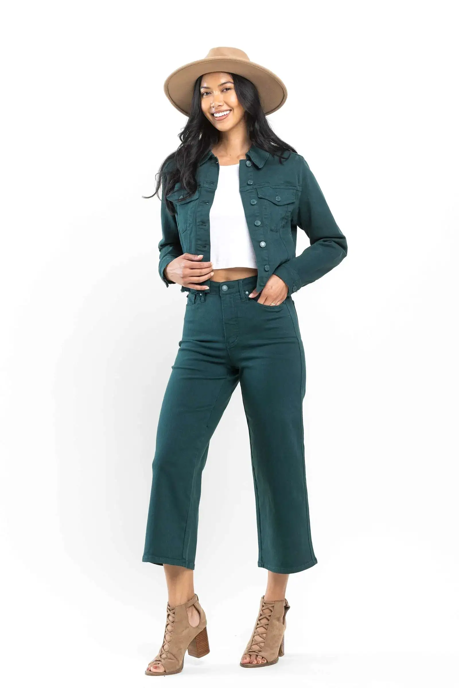 JUDY BLUE HIGH WAIST TUMMY CONTOL WIDE LEG JEANS- TEAL