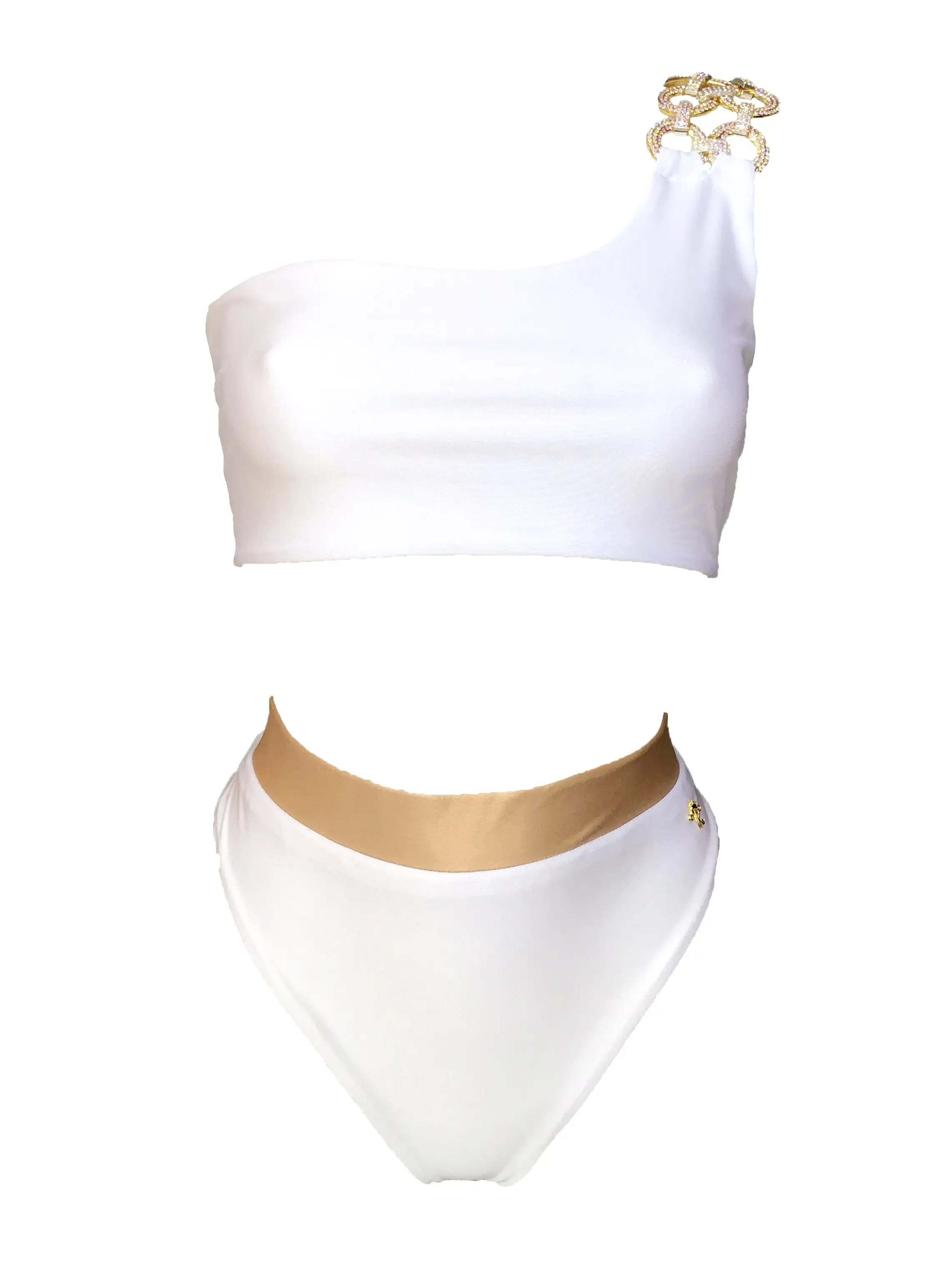 Kira One Shoulder Top & High Waist Bottom White