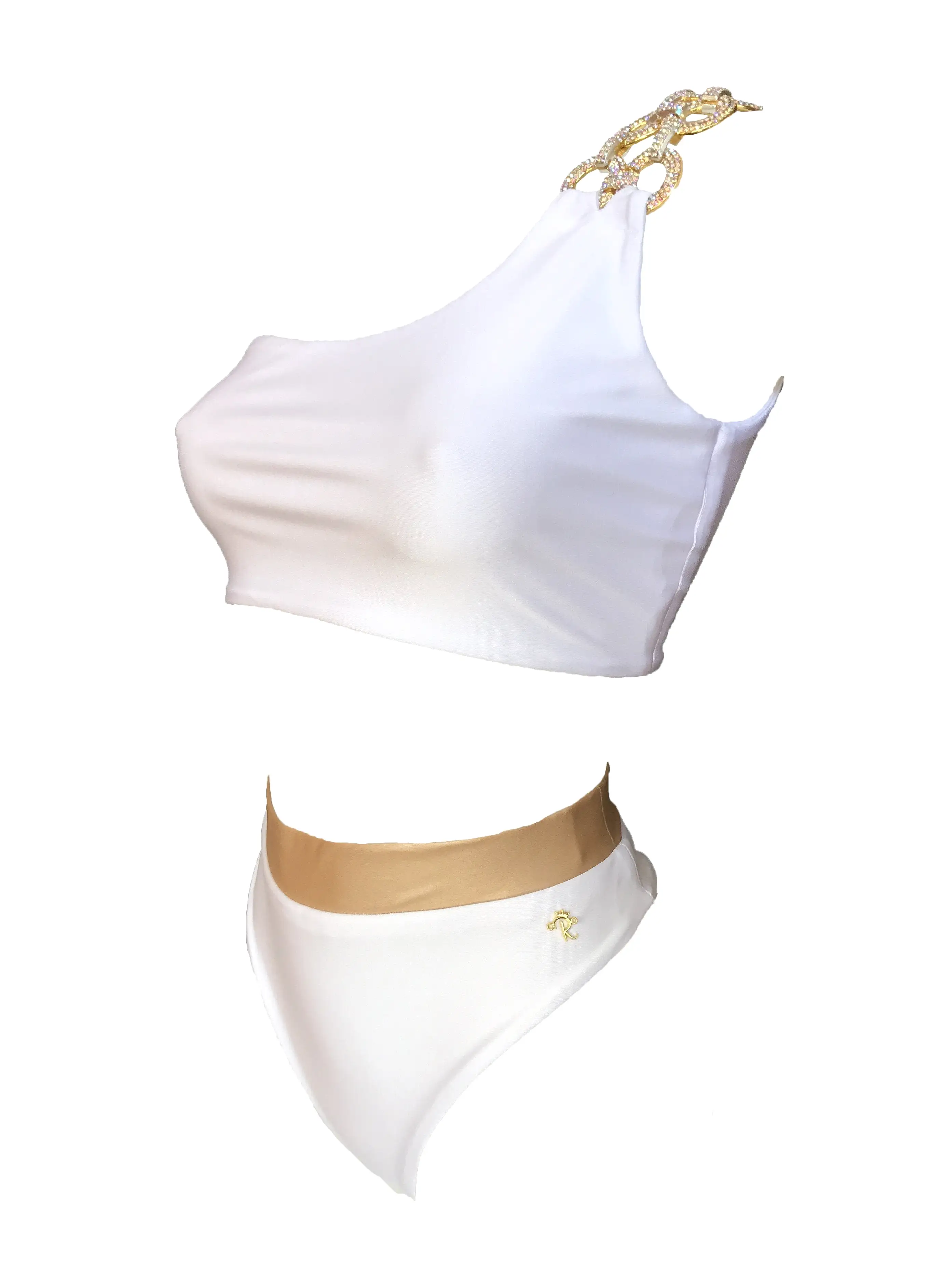 Kira One Shoulder Top & High Waist Bottom White