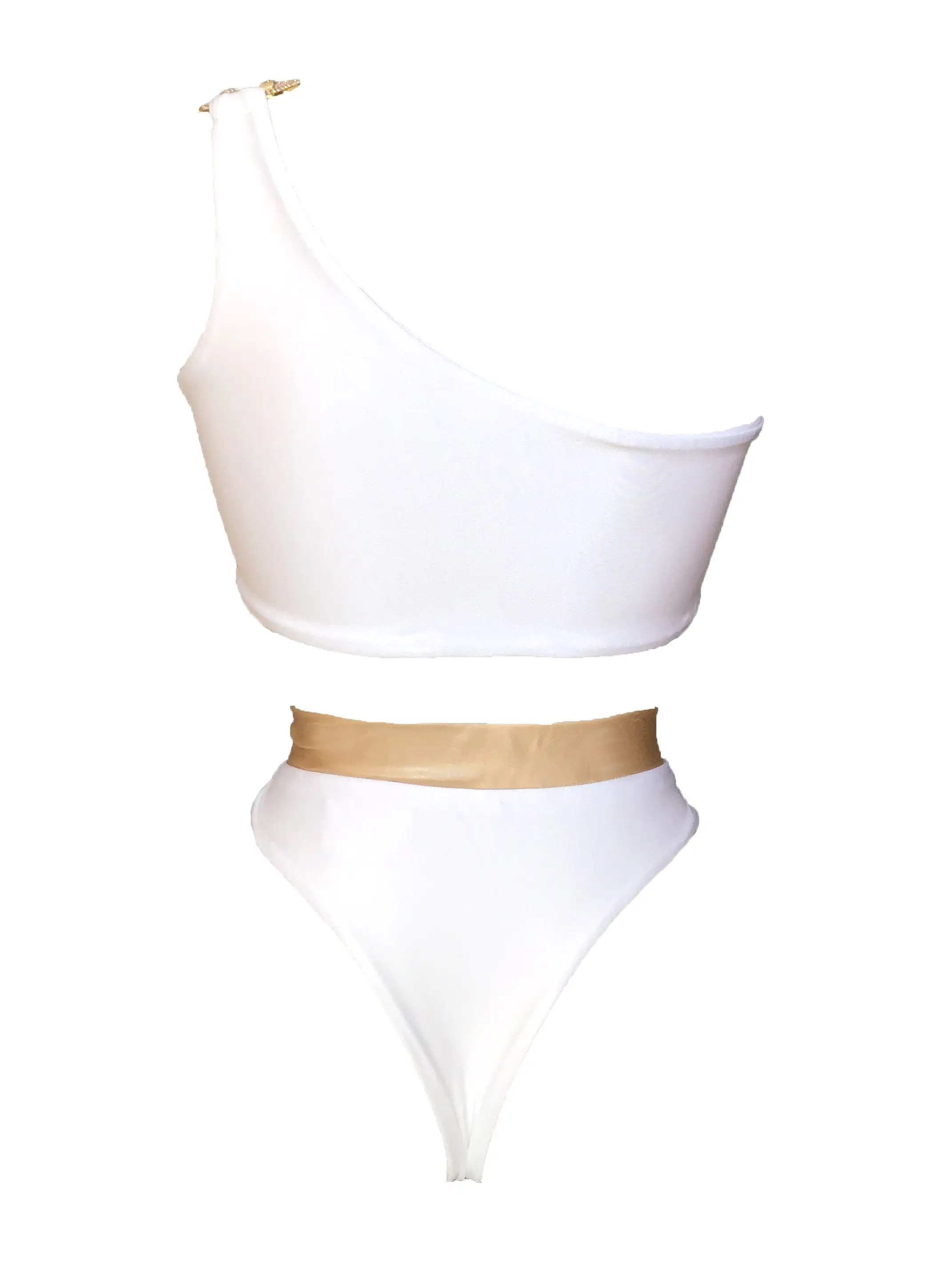 Kira One Shoulder Top & High Waist Bottom White