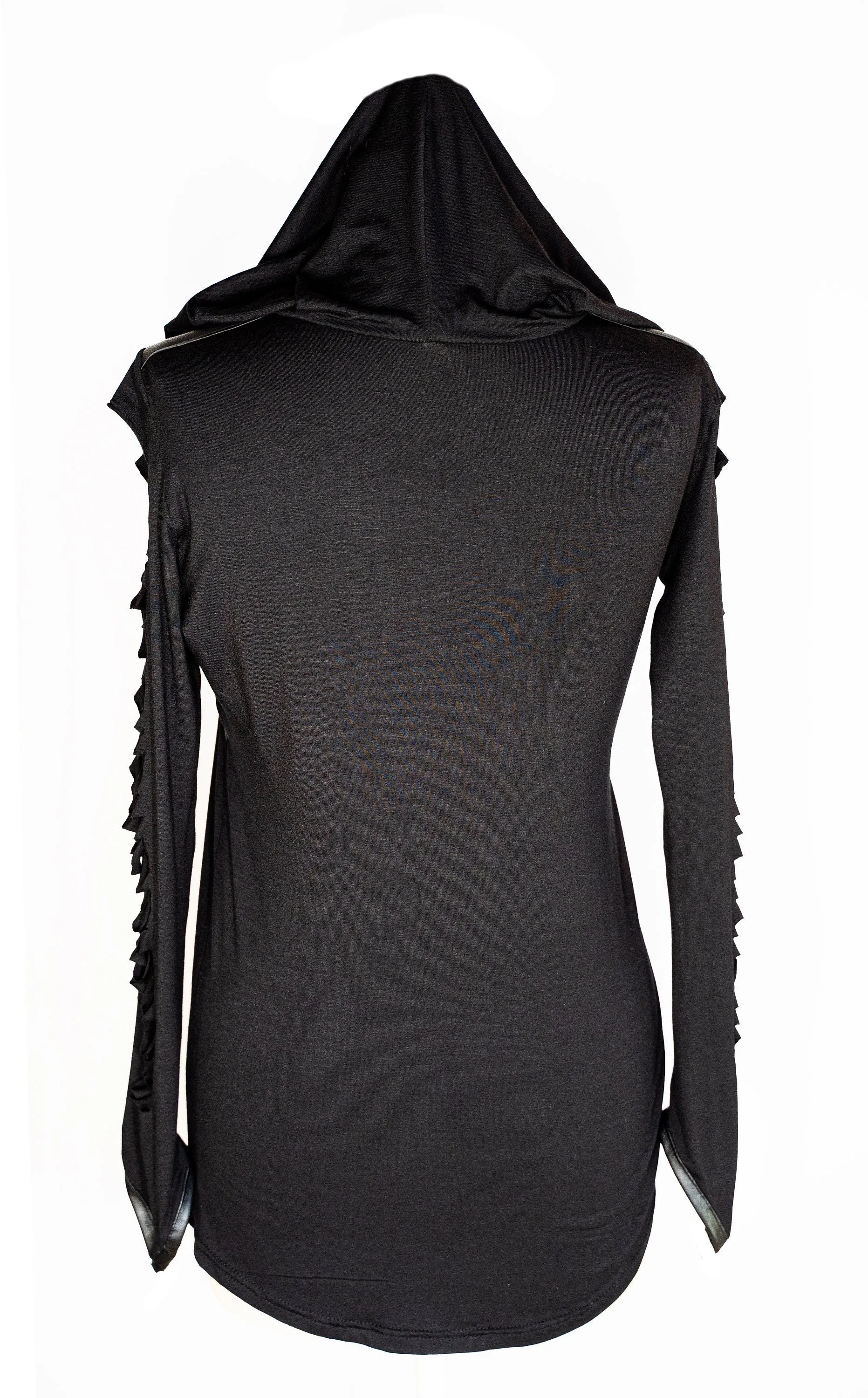 Leather harness laser engraved slashed long sleeve hoodie top