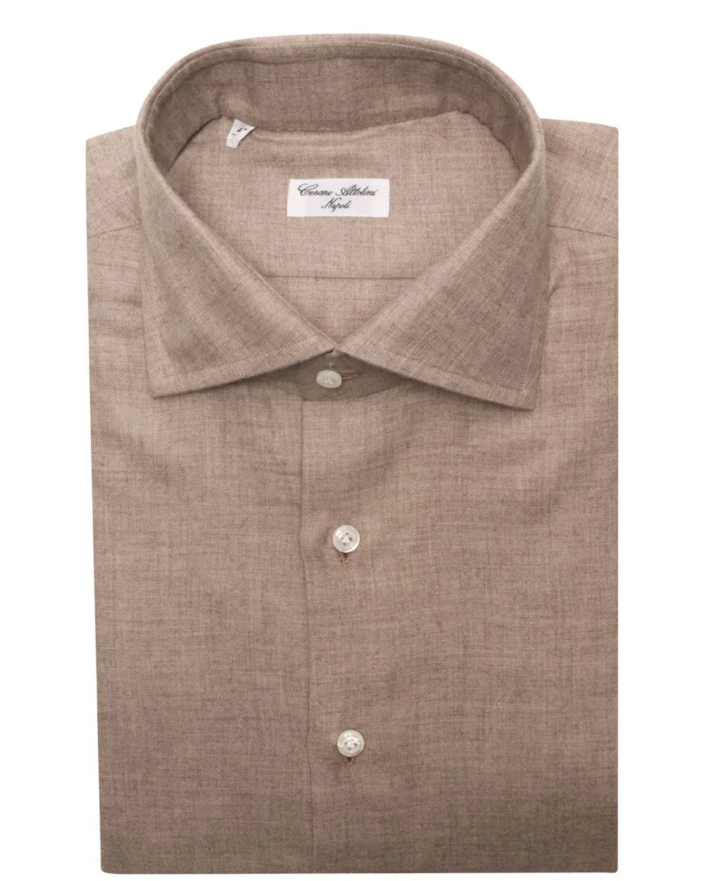 Light Brown Brushed Cotton Blend Dress Shirt