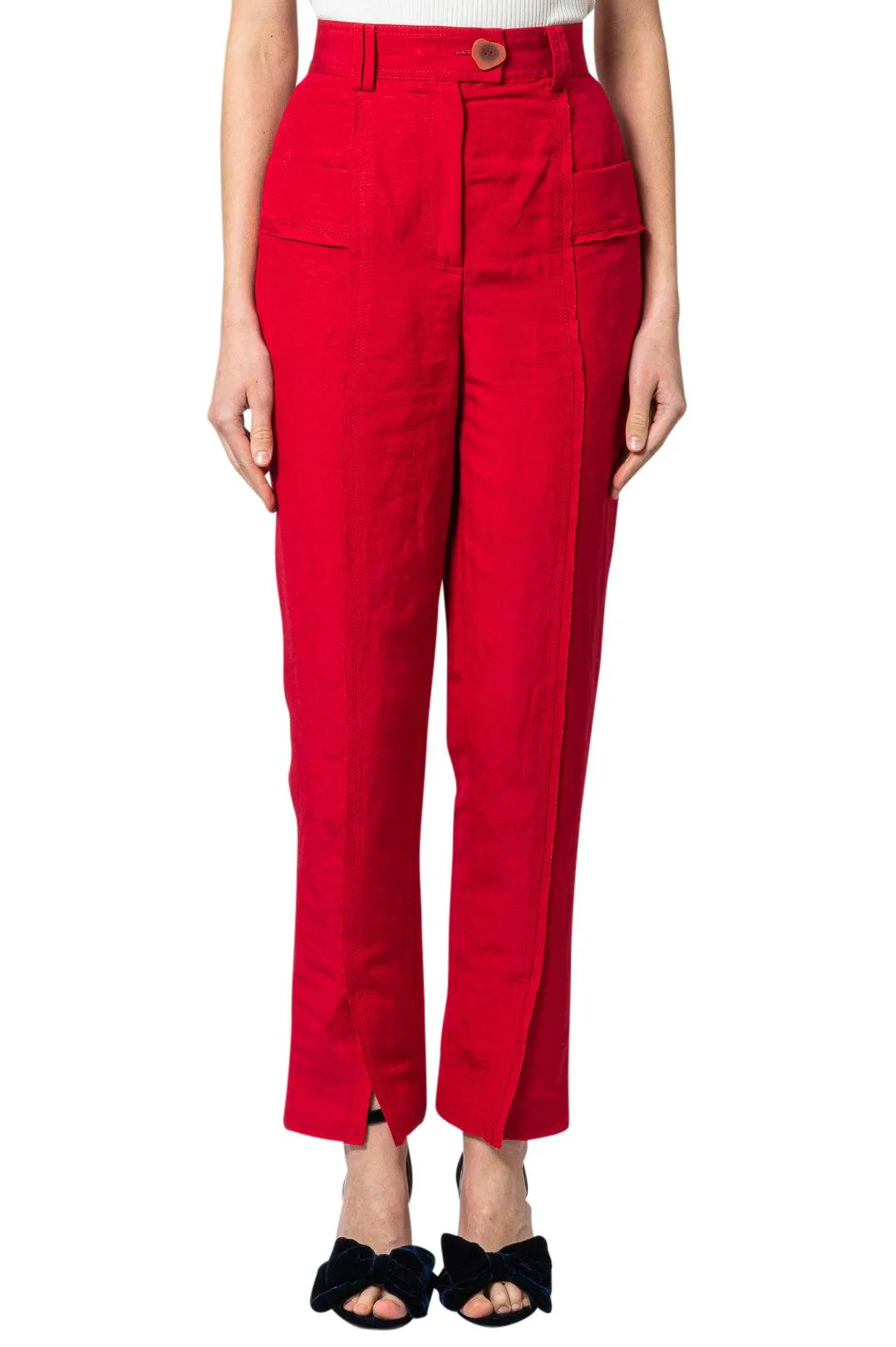 Linen high-waist trousers