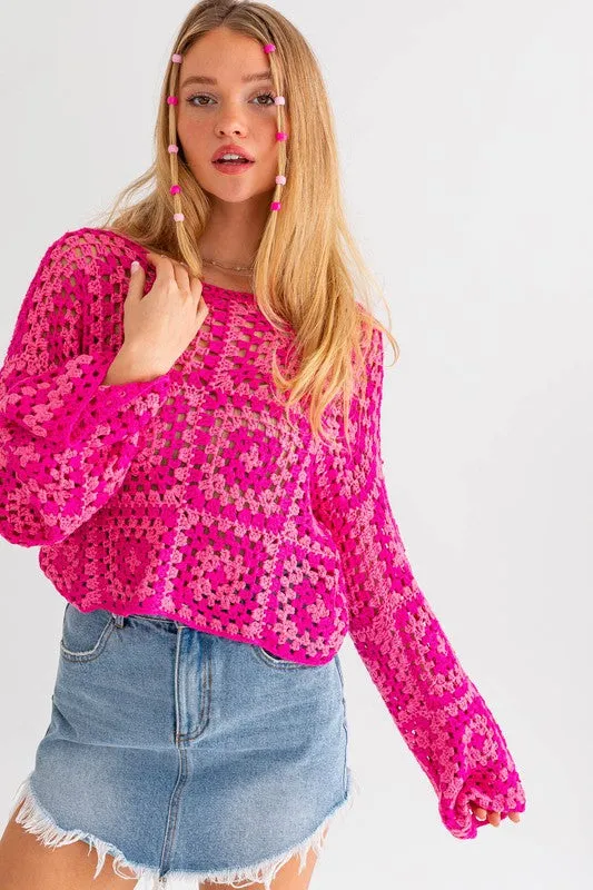 Long Sleeve Box Crochet Sweater