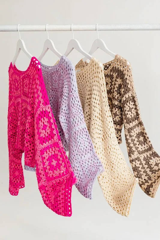 Long Sleeve Box Crochet Sweater