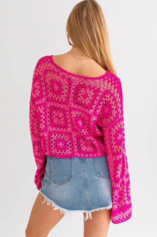 Long Sleeve Box Crochet Sweater