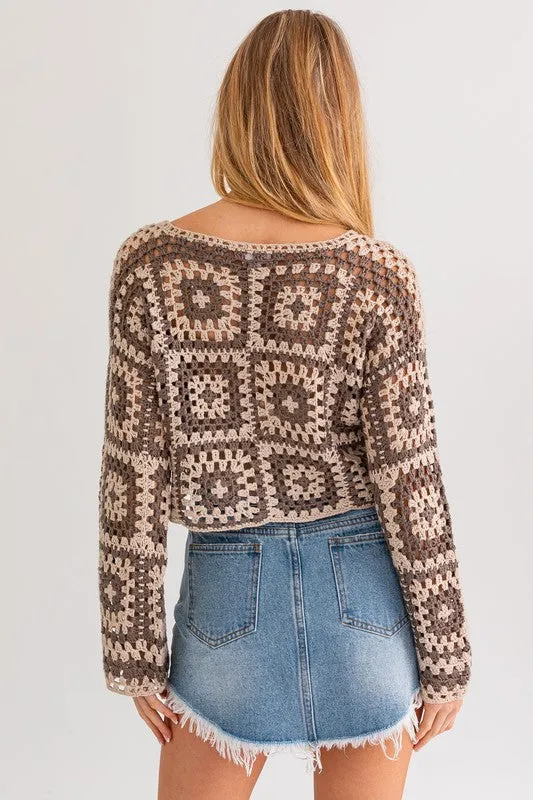 Long Sleeve Box Crochet Sweater