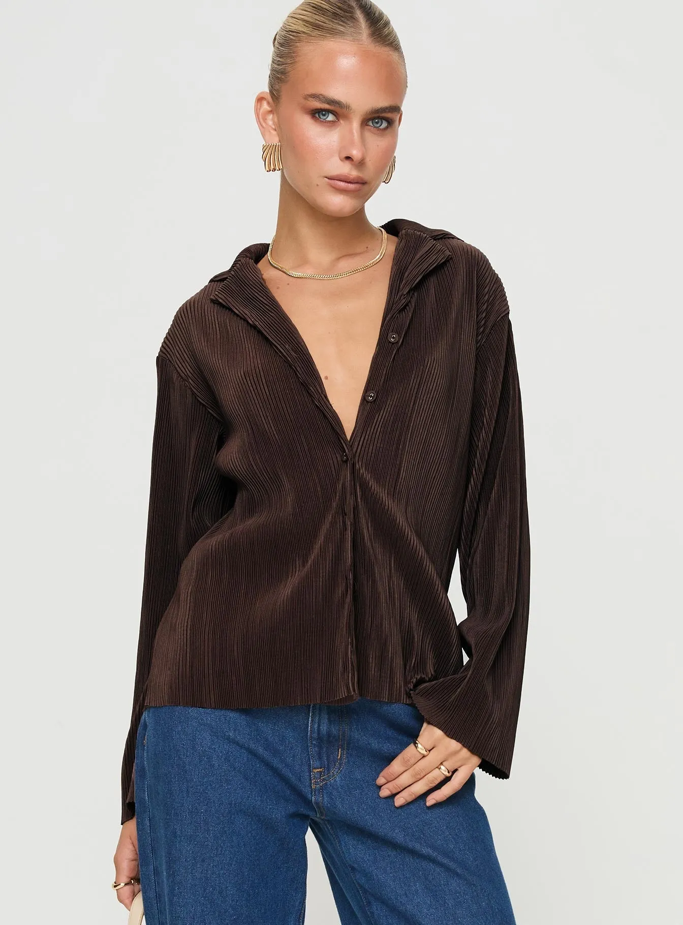 Louie Pleated Shirt Brown