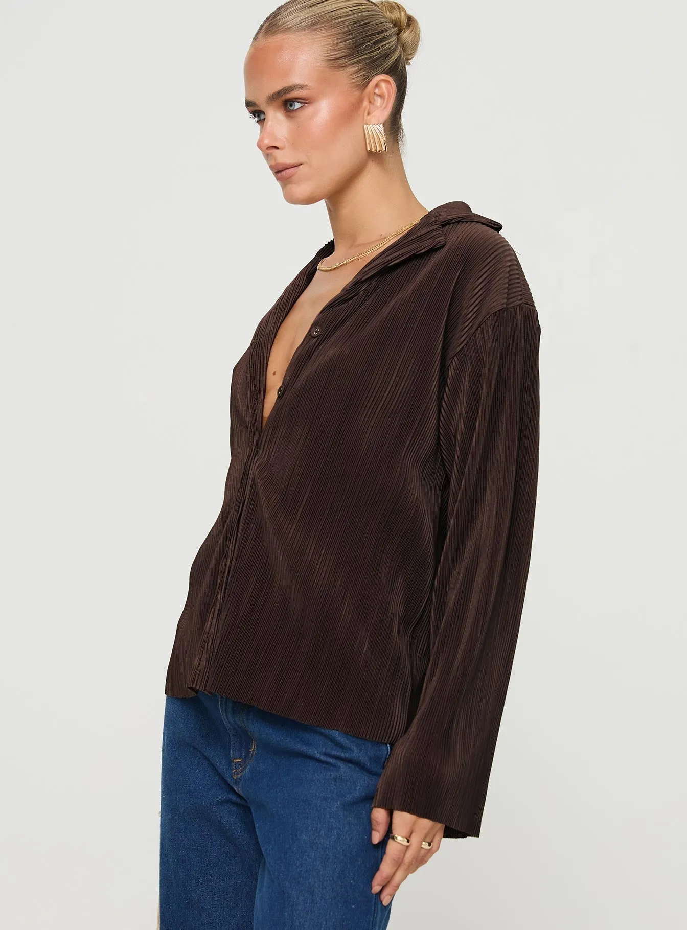 Louie Pleated Shirt Brown