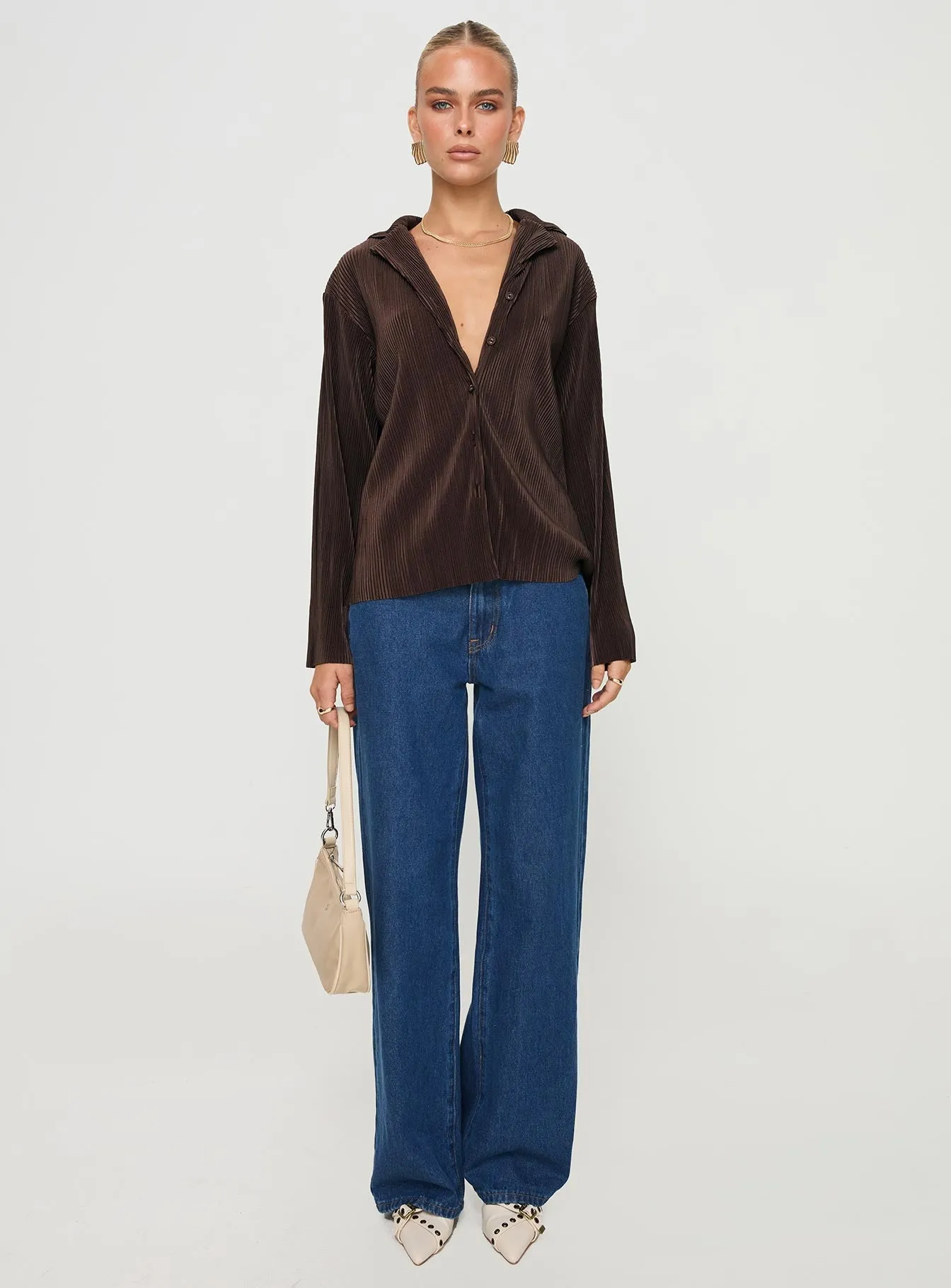 Louie Pleated Shirt Brown