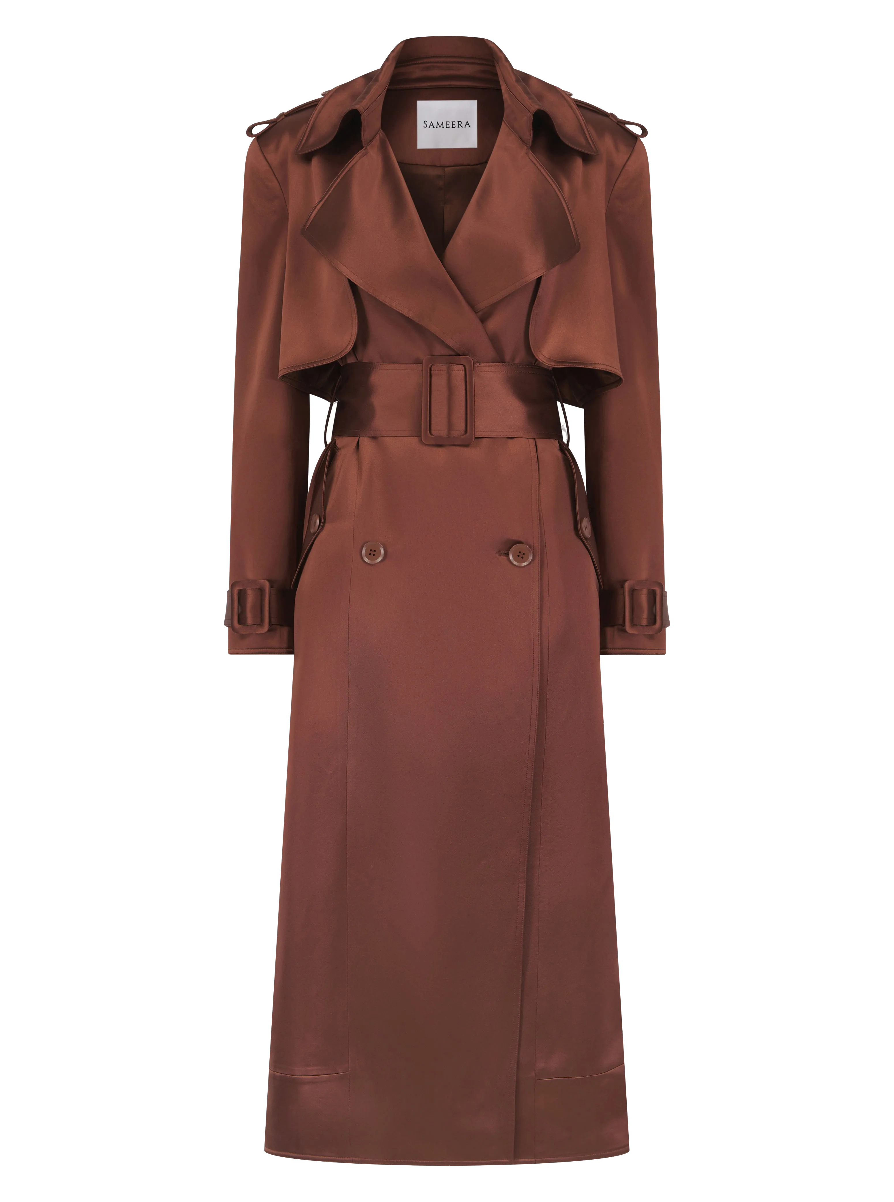 Maryam Brown Belted Satin Trench Coat