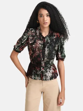 Peplum Shirt With Puff Sleeves