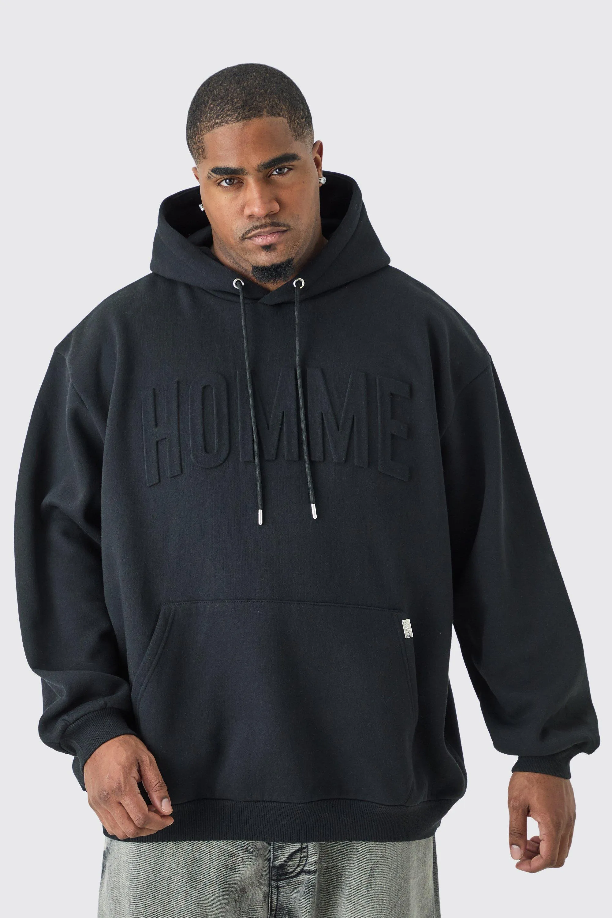 Plus Oversized Debossed Homme Hoodie | boohooMAN UK