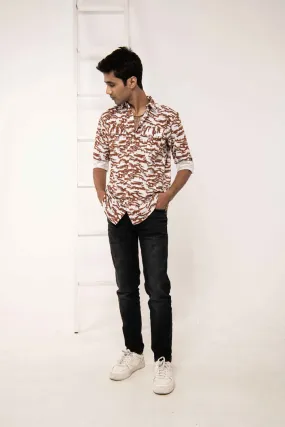 Printed Slim Fit Shirt with Flap Pockets