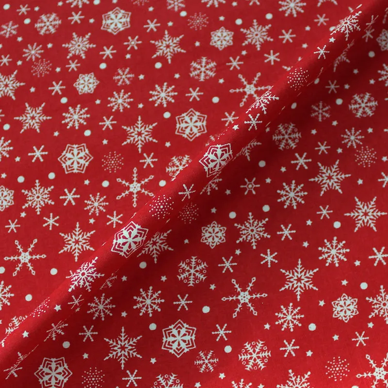 Red Christmas Cotton - Falling Snowflakes