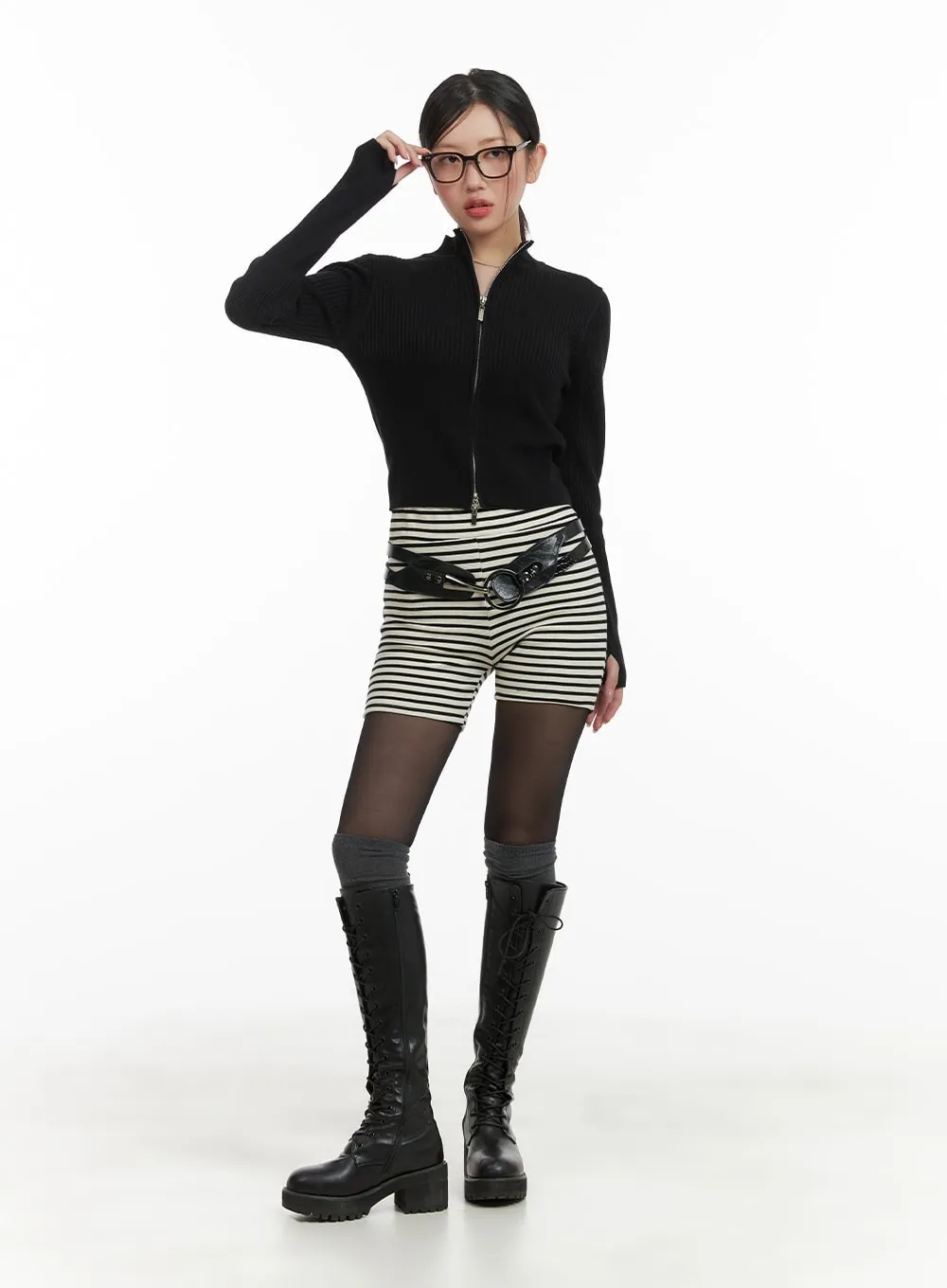 Ribbed Zip-Up Sweater CA409