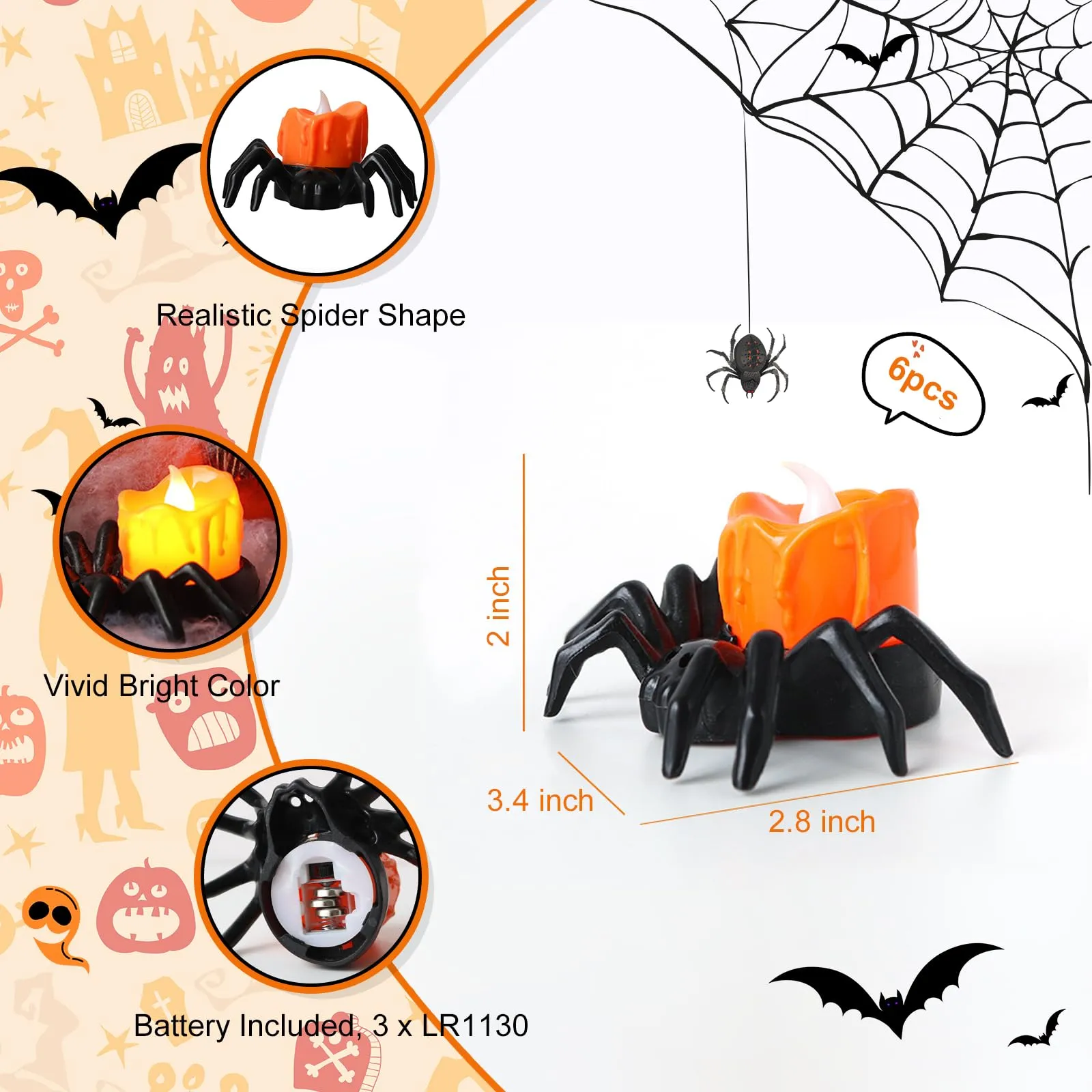 Spider Candle Holders, Spooky Halloween Decor, 12 Pcs