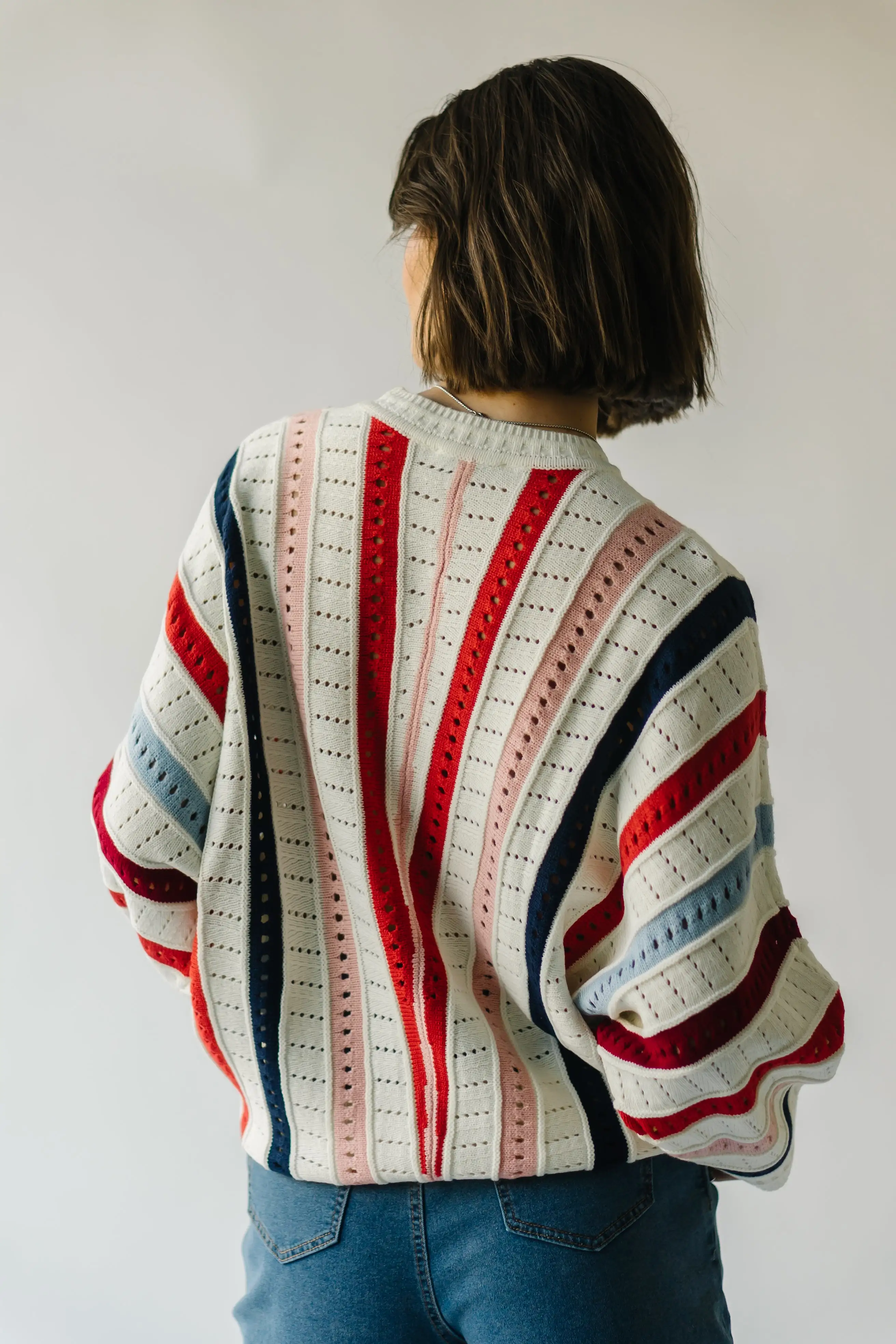 The Addie Knit Striped Sweater in Ivory Multi