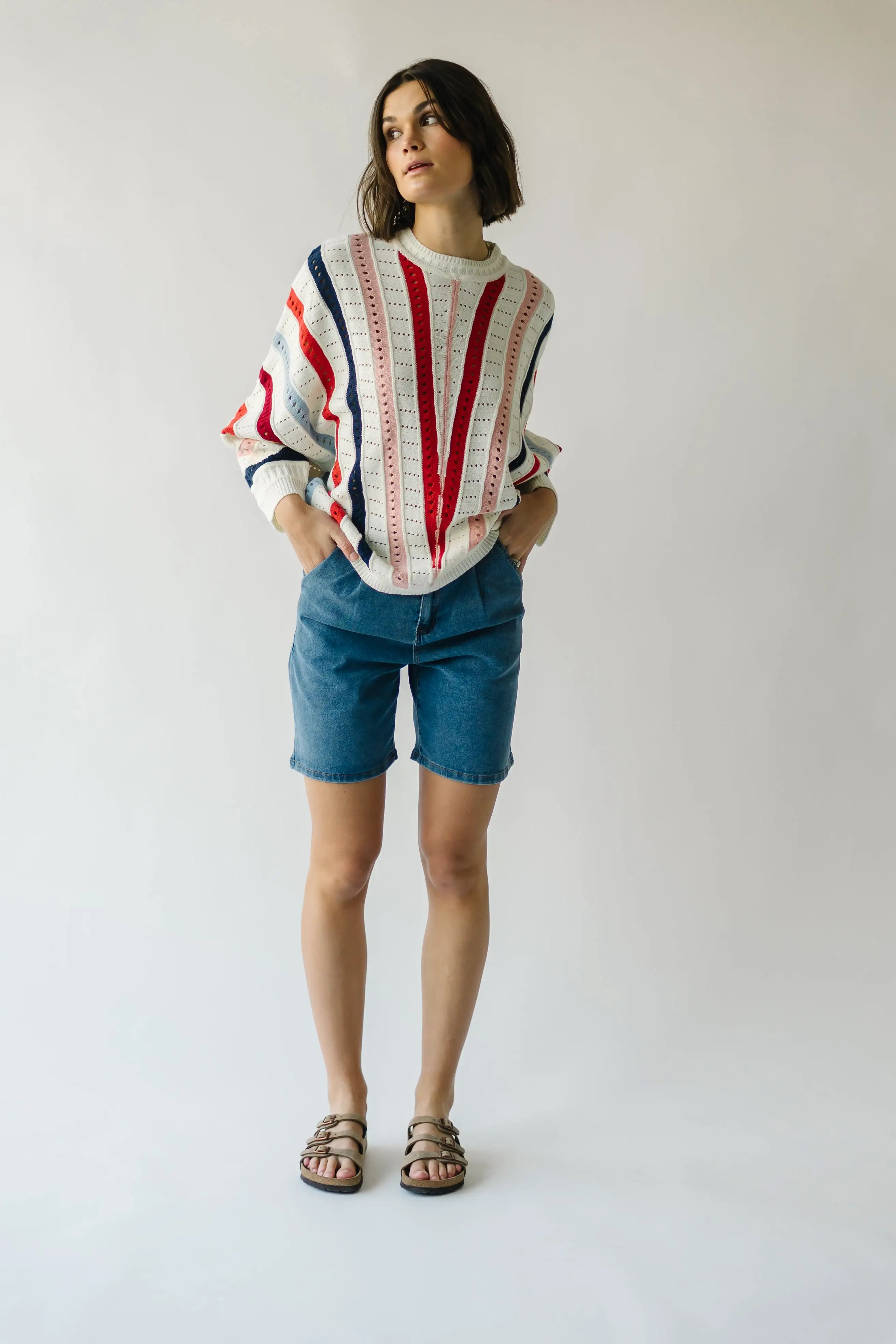 The Addie Knit Striped Sweater in Ivory Multi