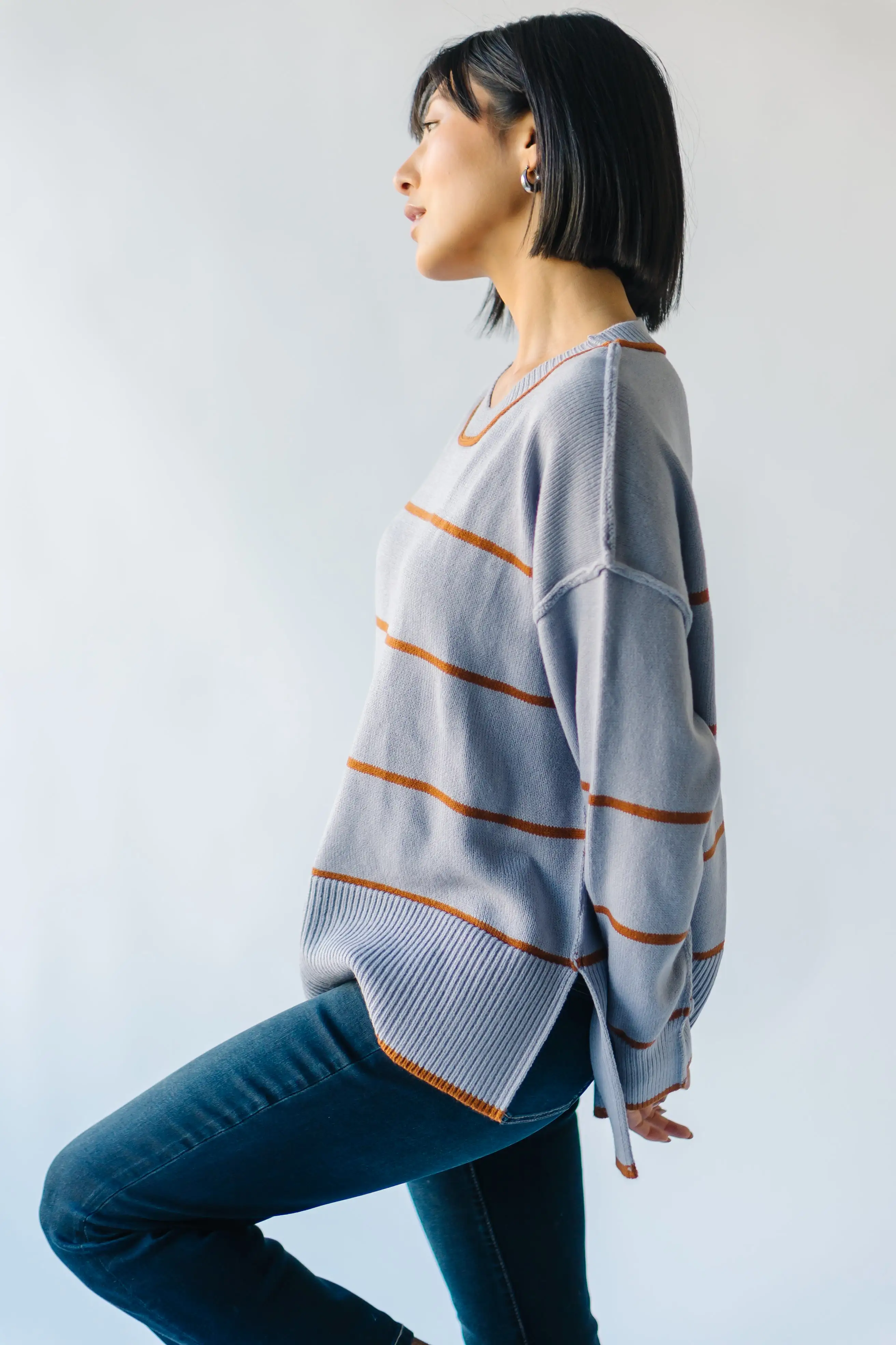 The Borden Striped Sweater in Blue + Tan