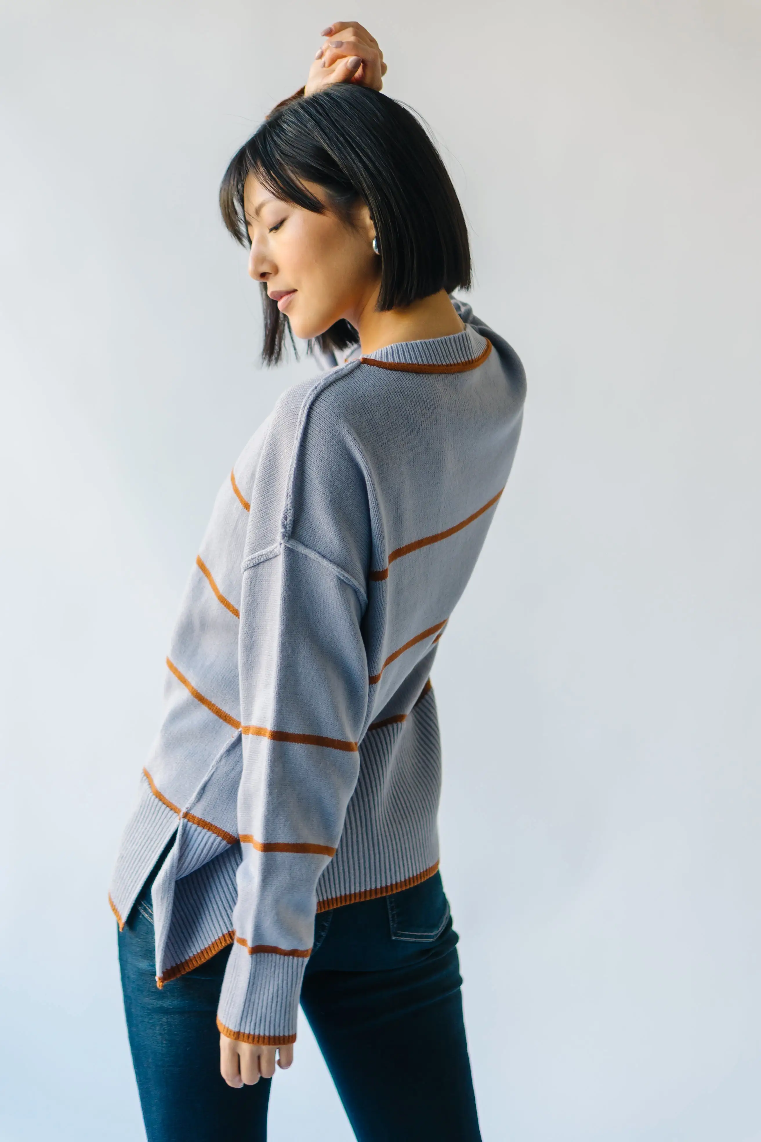 The Borden Striped Sweater in Blue + Tan