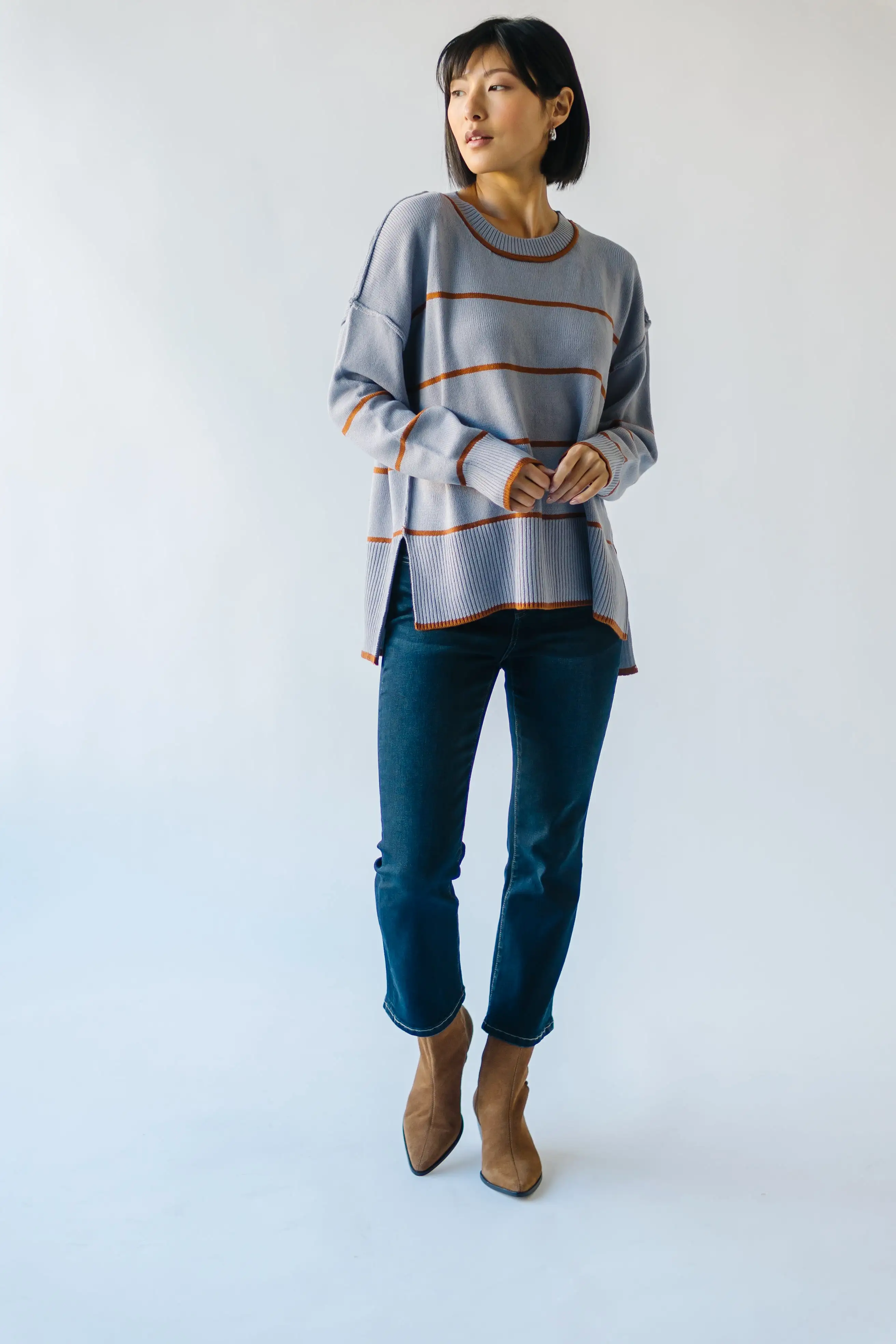 The Borden Striped Sweater in Blue + Tan