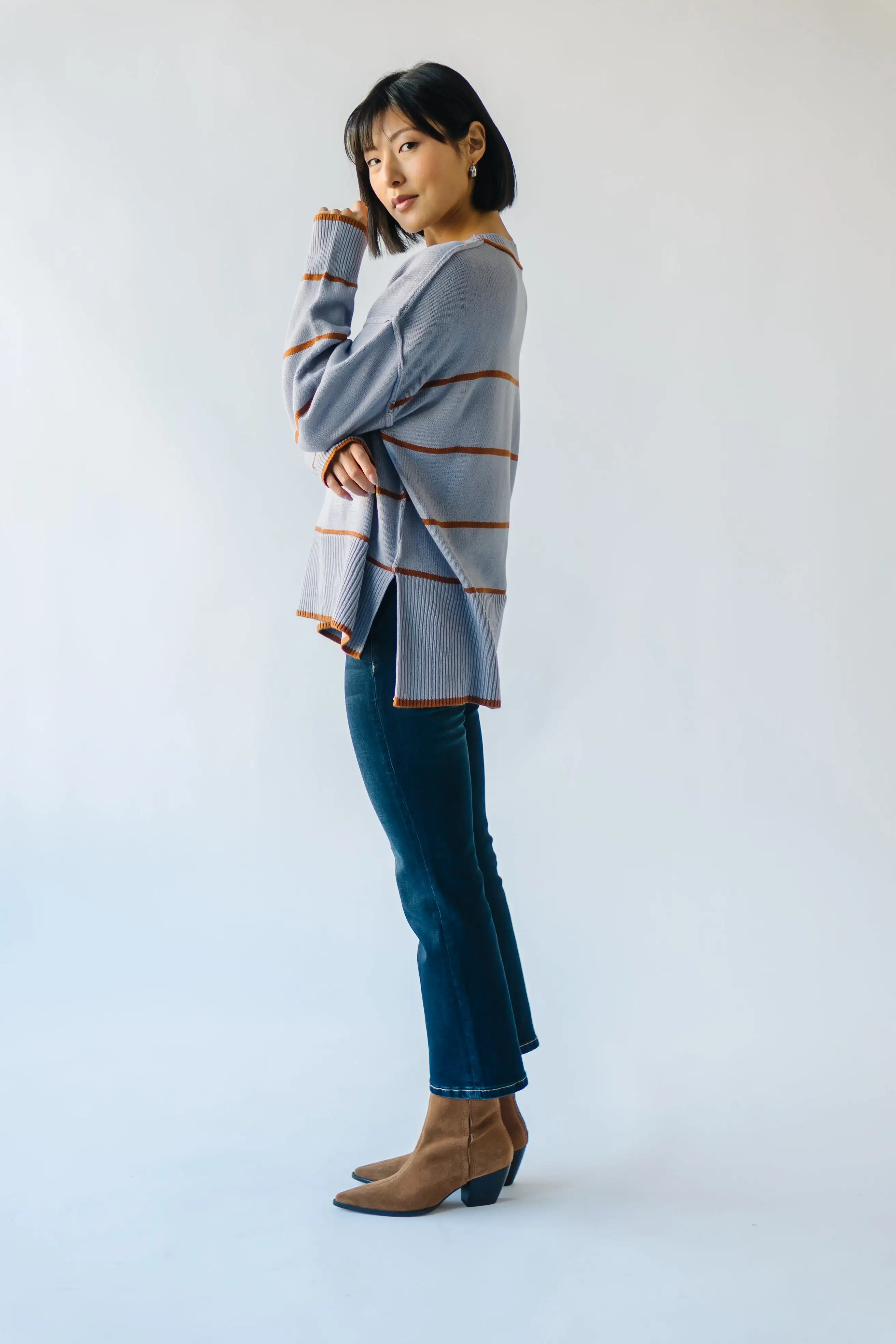 The Borden Striped Sweater in Blue + Tan