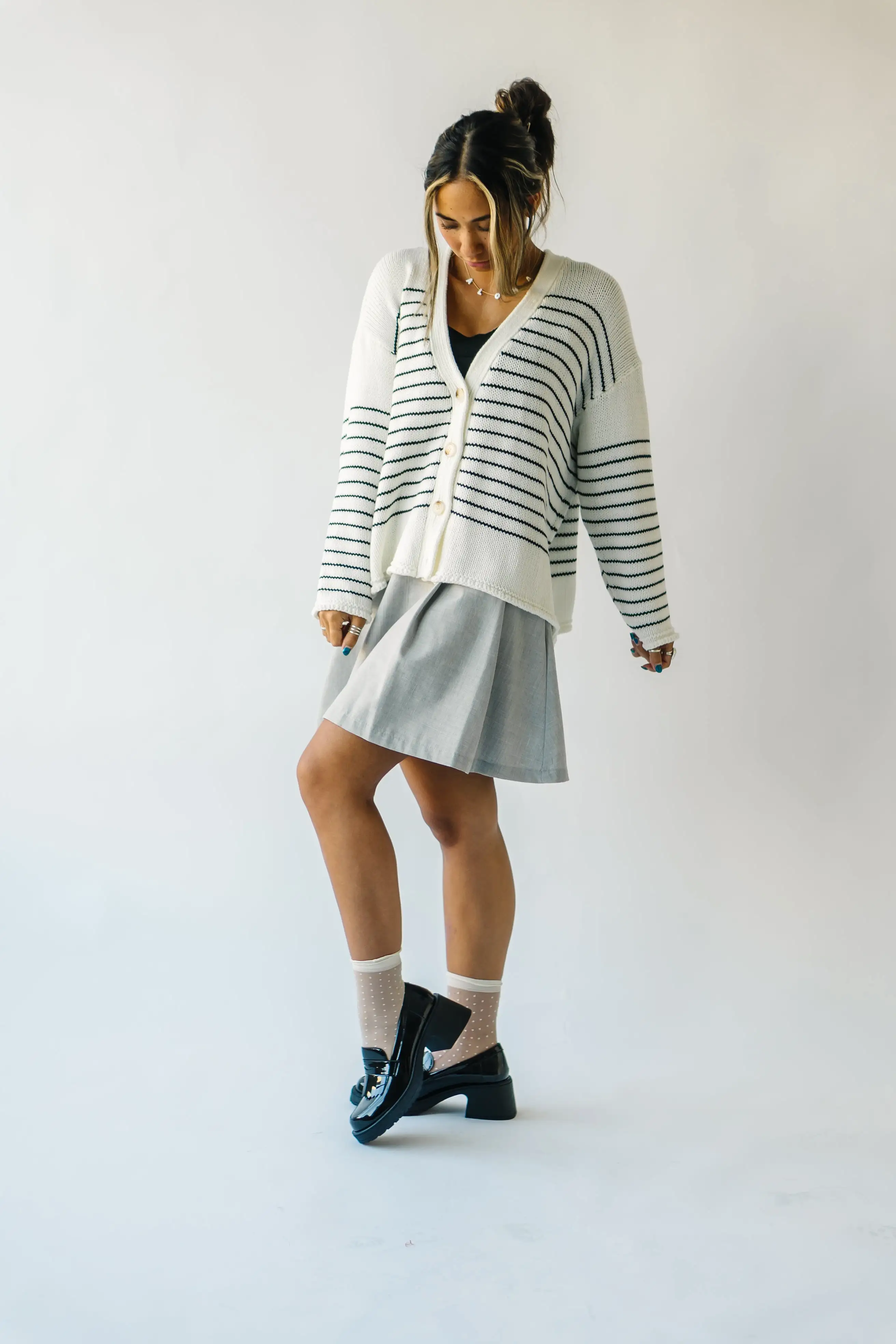 The Trudie Striped Cardigan in Black + White