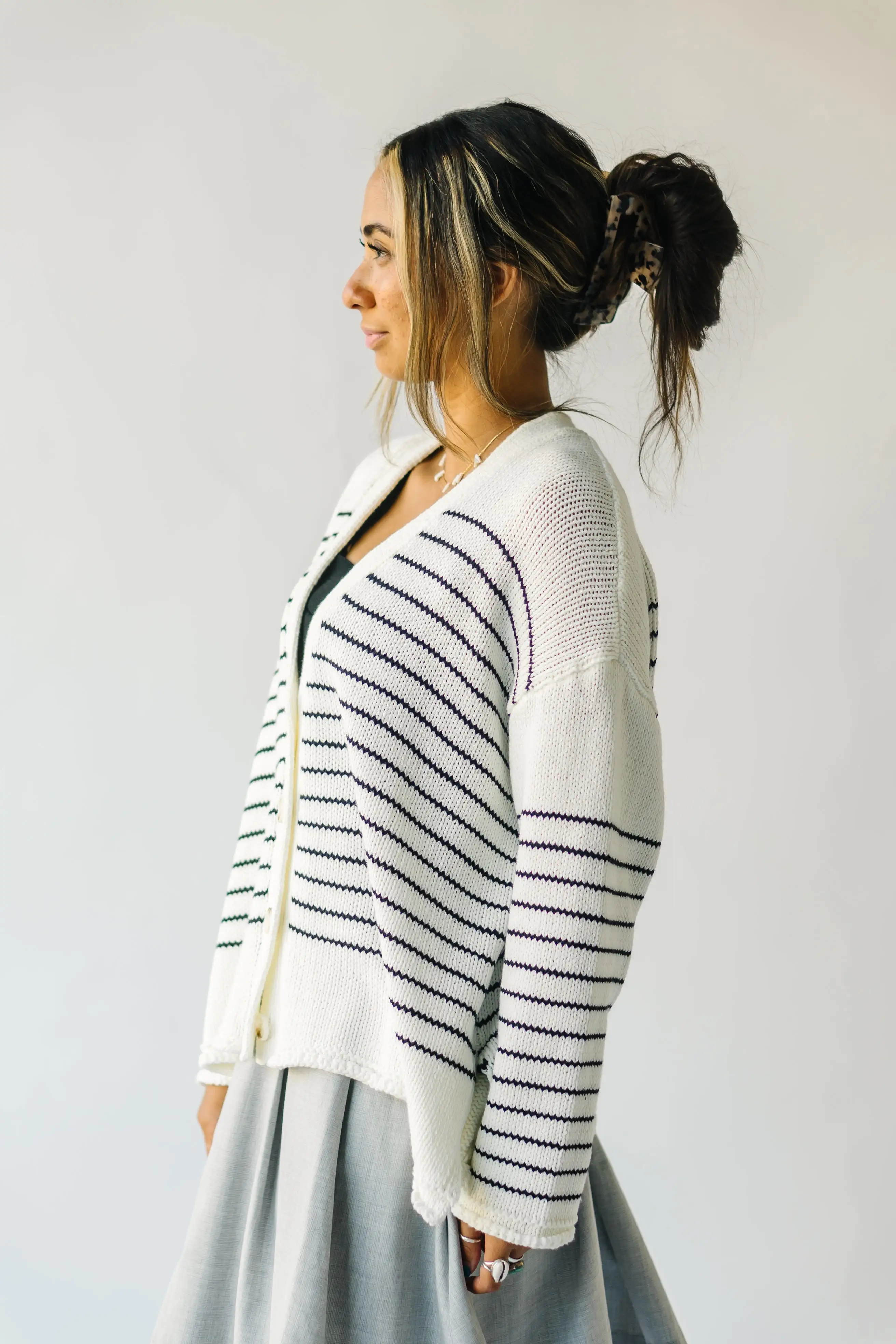 The Trudie Striped Cardigan in Black + White