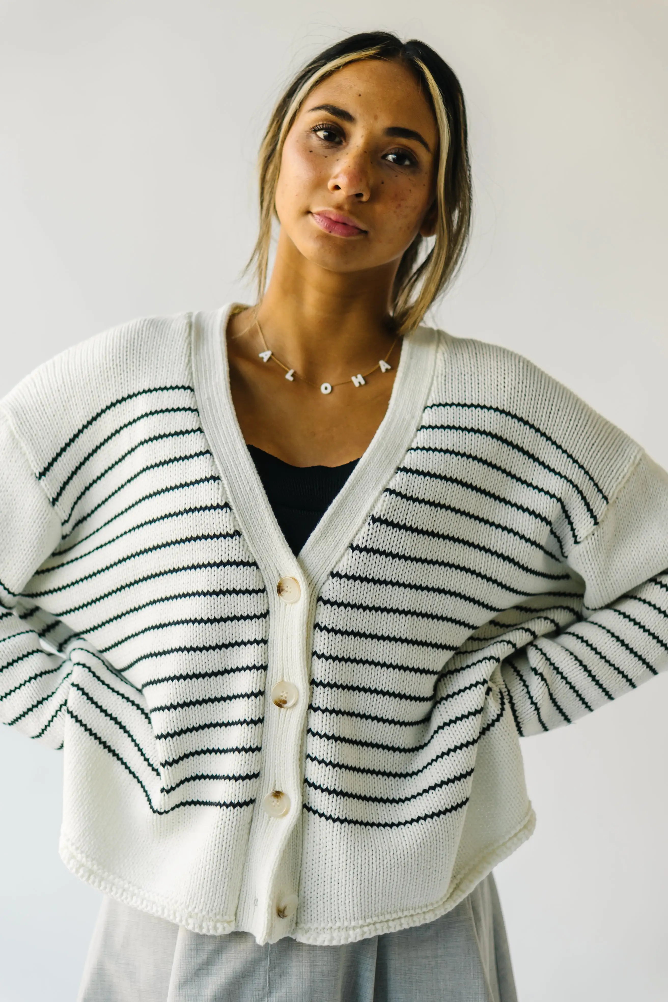 The Trudie Striped Cardigan in Black + White