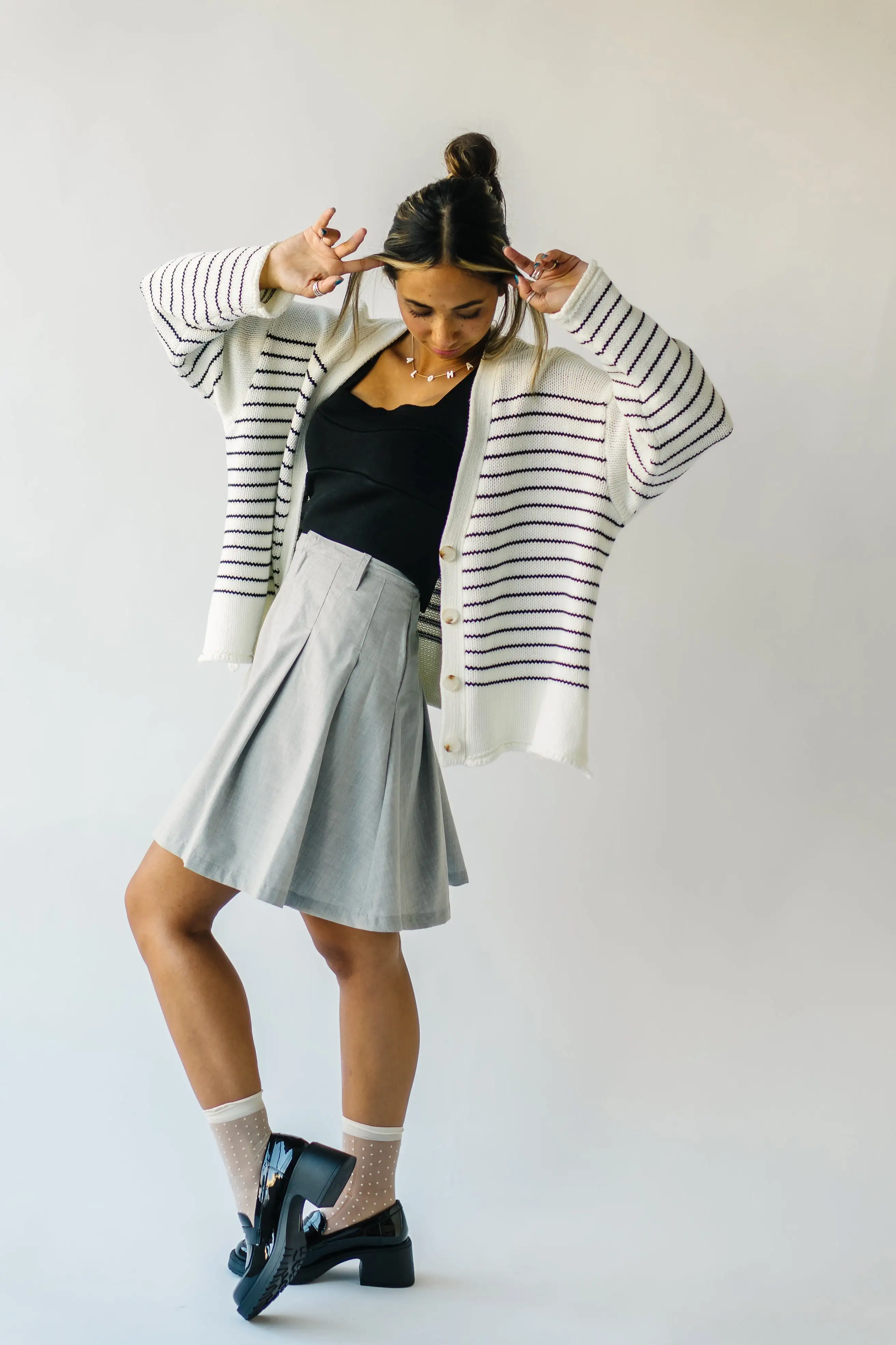 The Trudie Striped Cardigan in Black + White