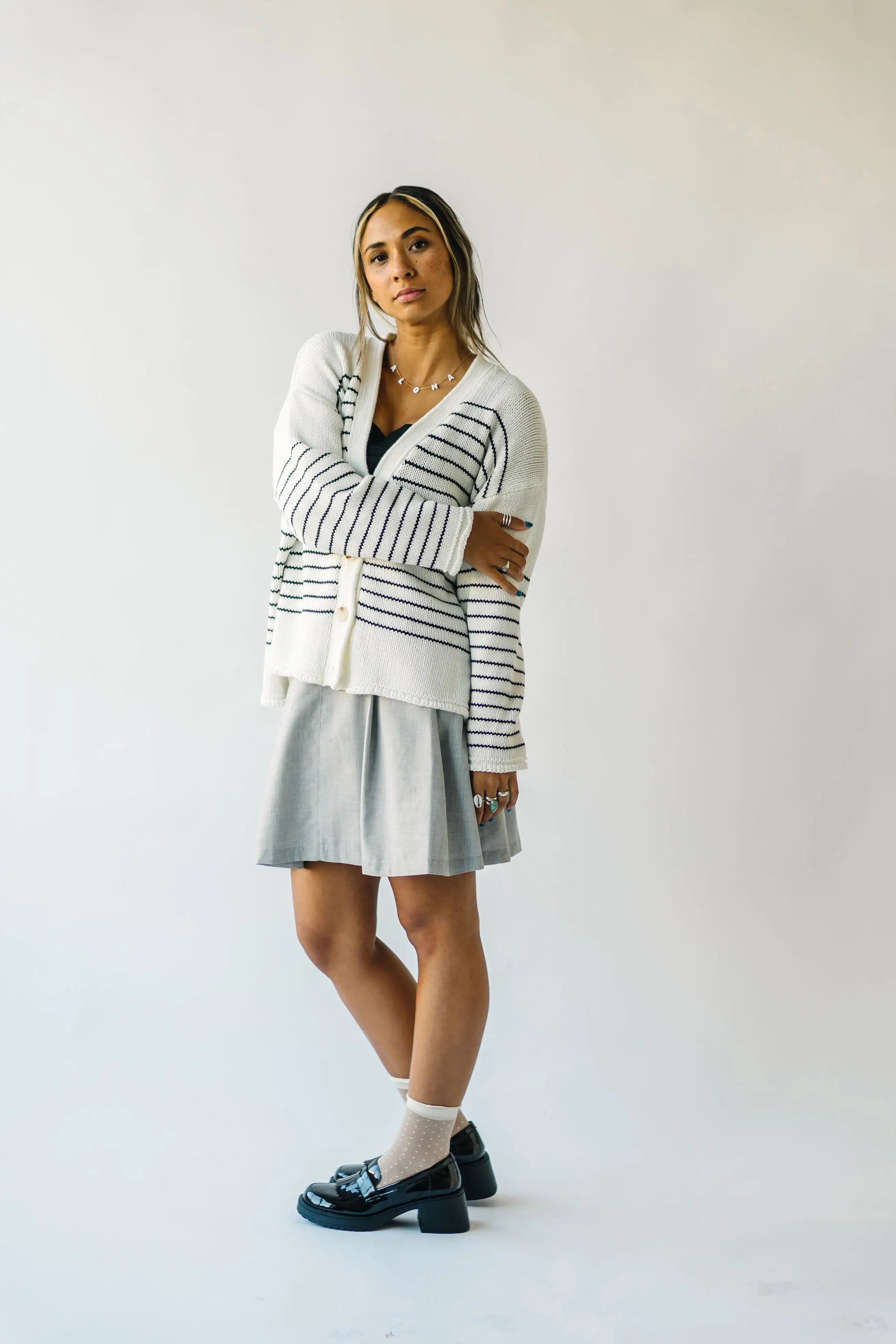 The Trudie Striped Cardigan in Black + White