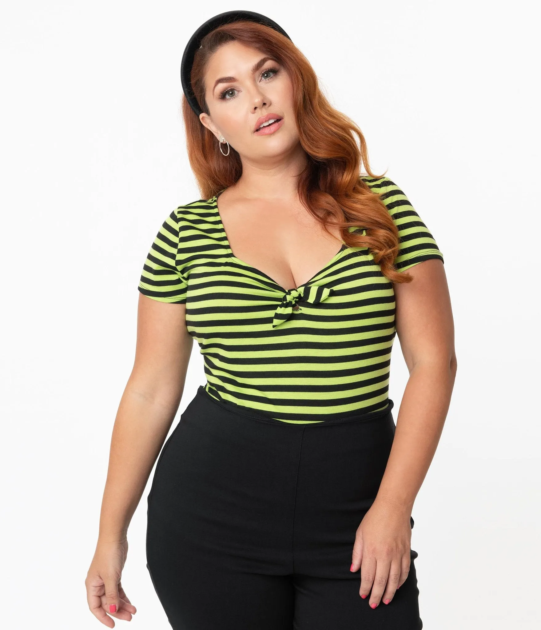 Unique Vintage Neon Green & Black Stripe Rosemary Top (M, L and XL ONLY)