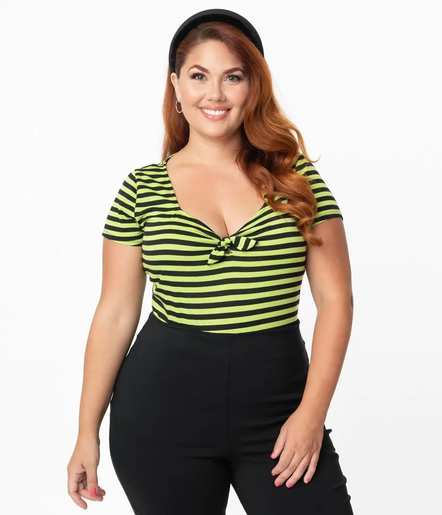 Unique Vintage Neon Green & Black Stripe Rosemary Top (M, L and XL ONLY)