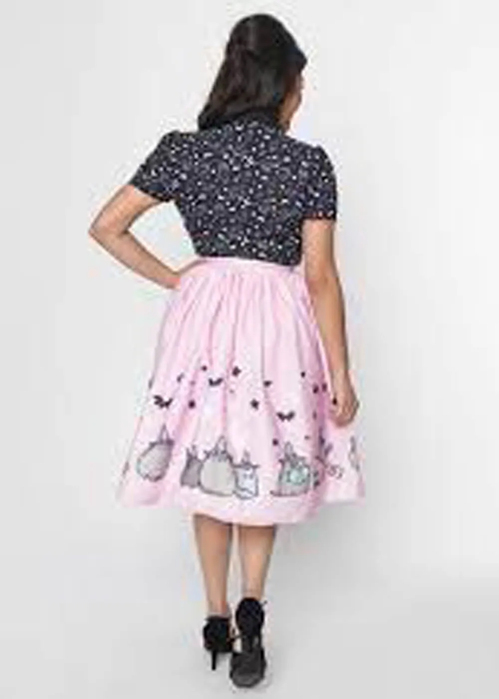 Unique Vintage Pusheen Halloween Witch 50's Swing Skirt Pink