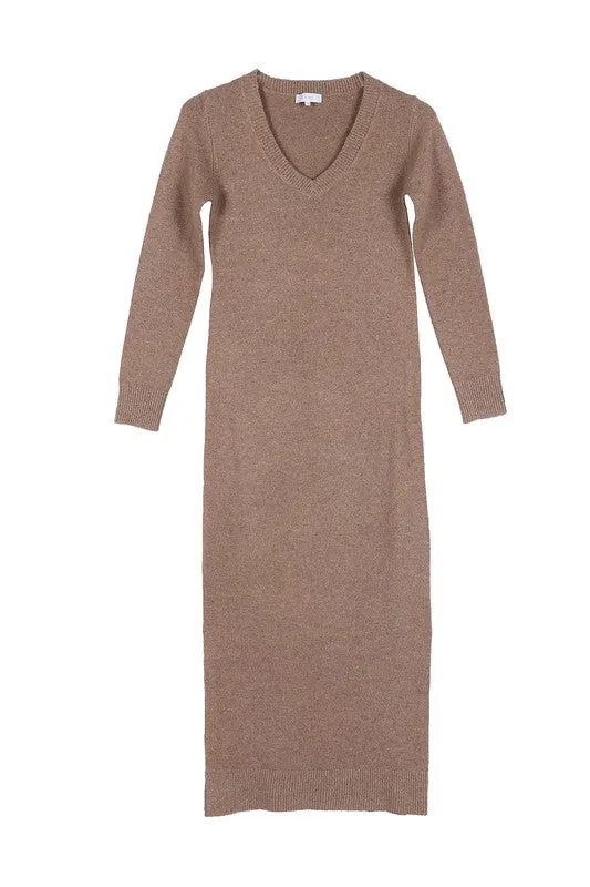 V neck Sweater Maxi Dress