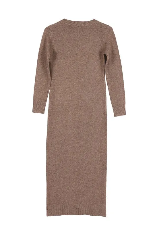 V neck Sweater Maxi Dress