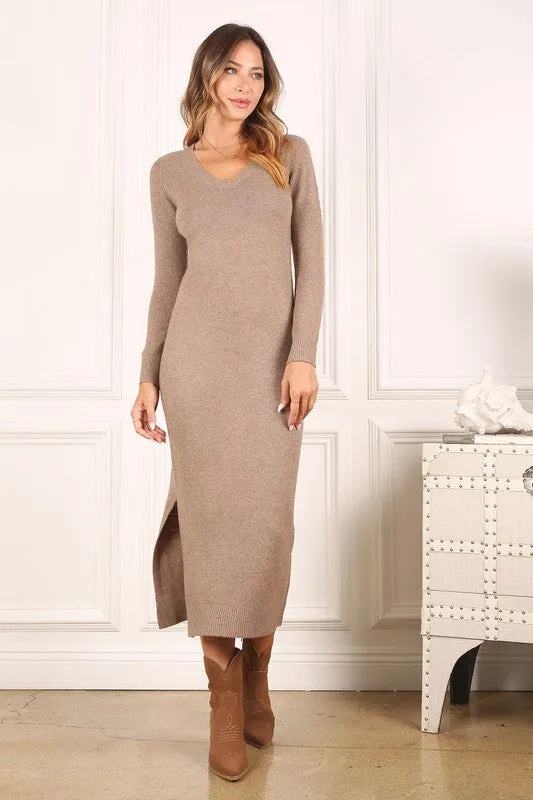 V neck Sweater Maxi Dress