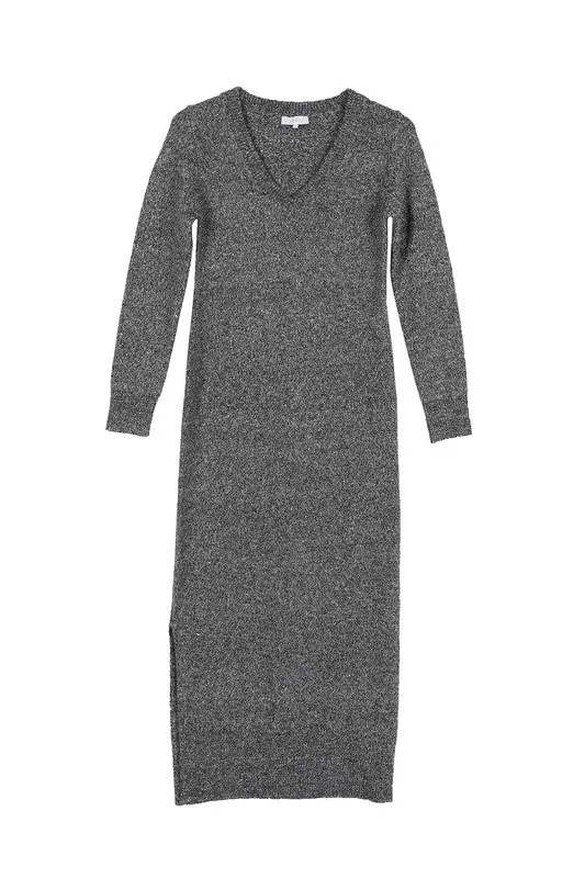 V neck Sweater Maxi Dress