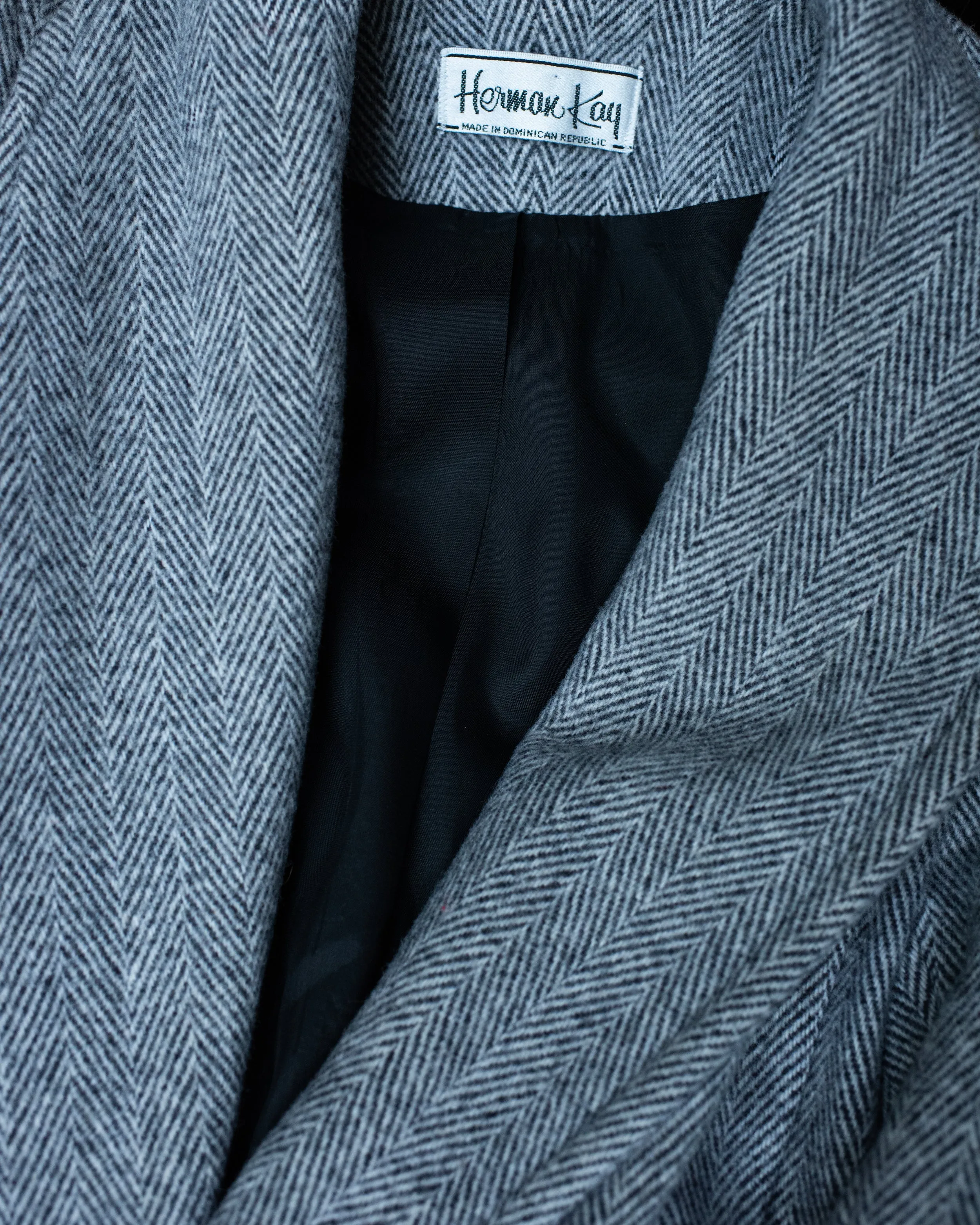 Vintage Charcoal Herringbone Short Coat (S)