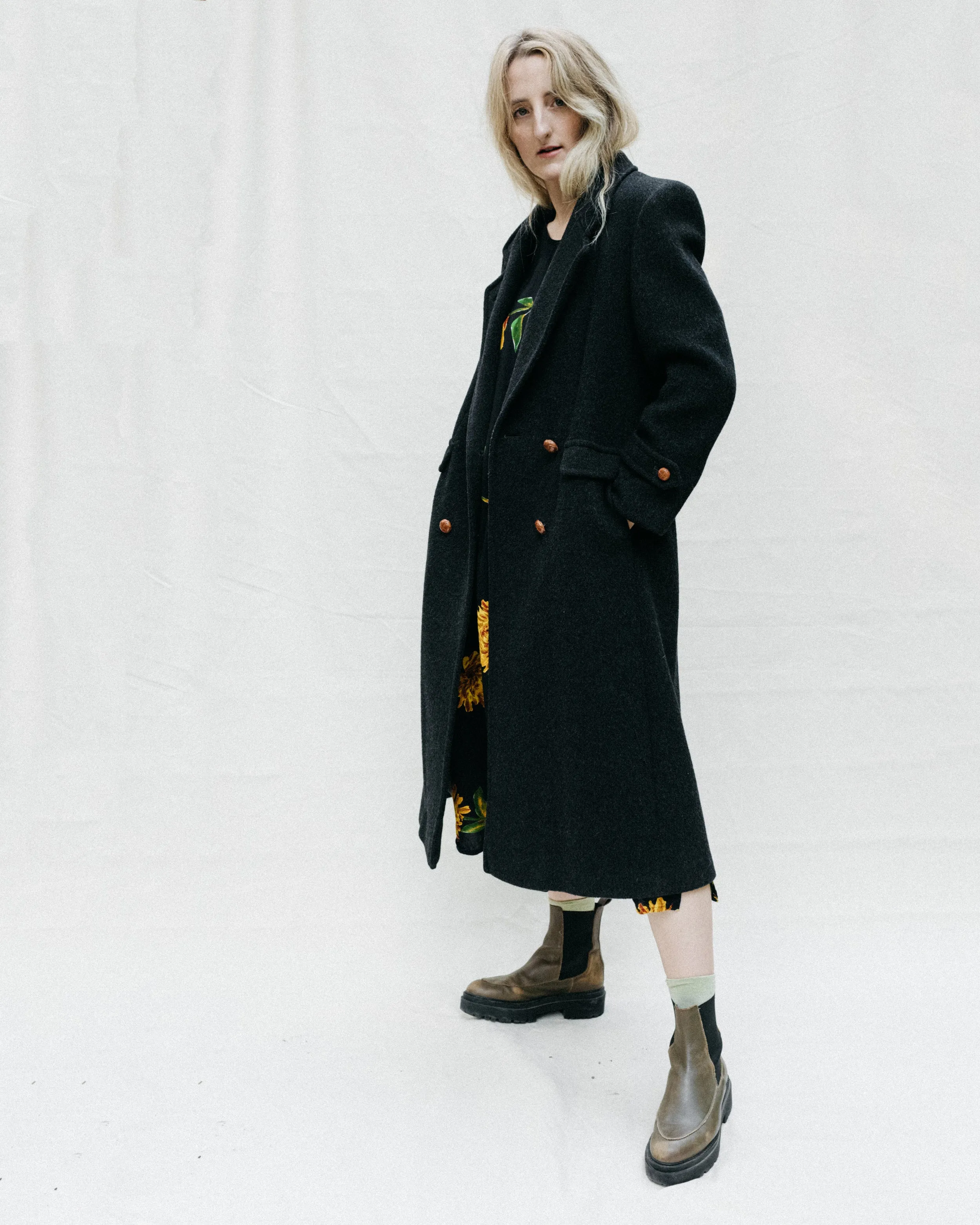 Vintage Charcoal Wool Coat (S/M)