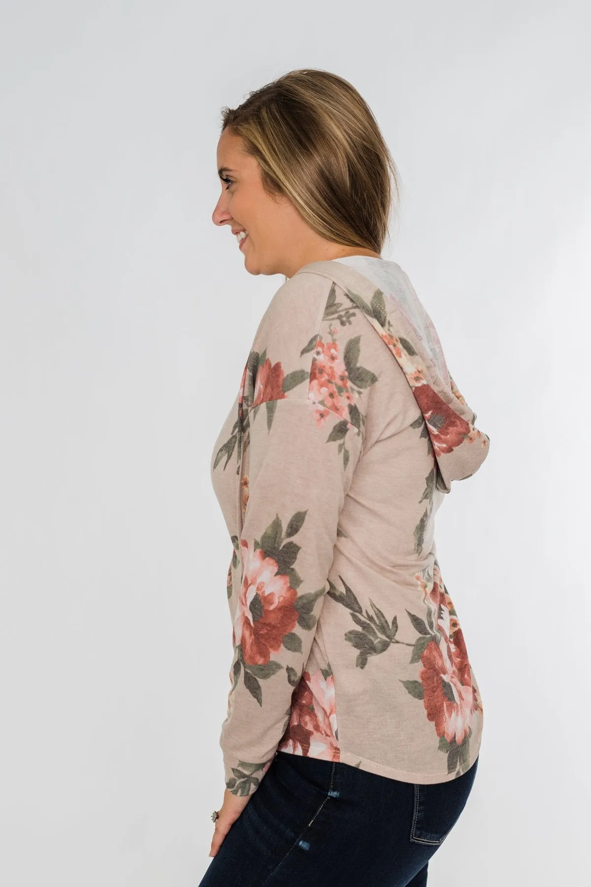 Well Wishes Floral Hoodie- Beige